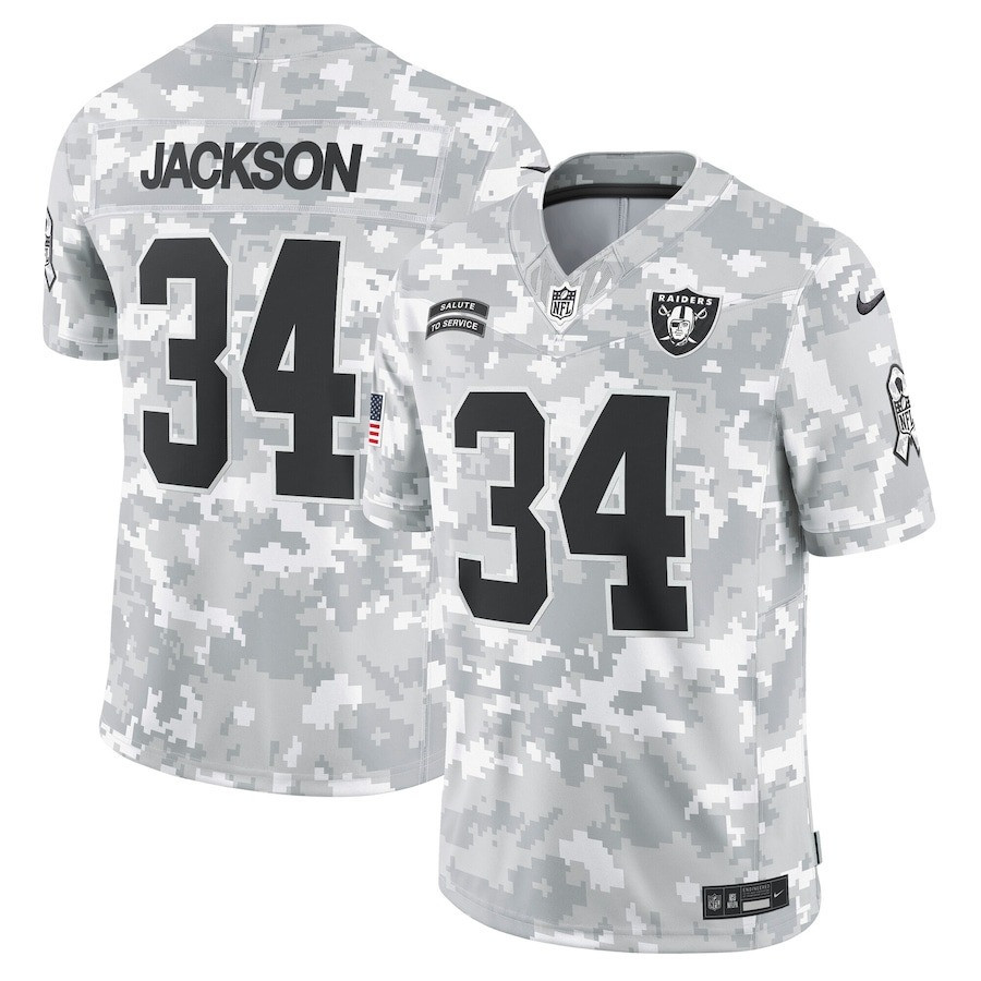 Men's Bo Jackson Las Vegas Raiders 2024 Salute to Service Vapor Limited Jersey - Arctic Camo - All Stitched