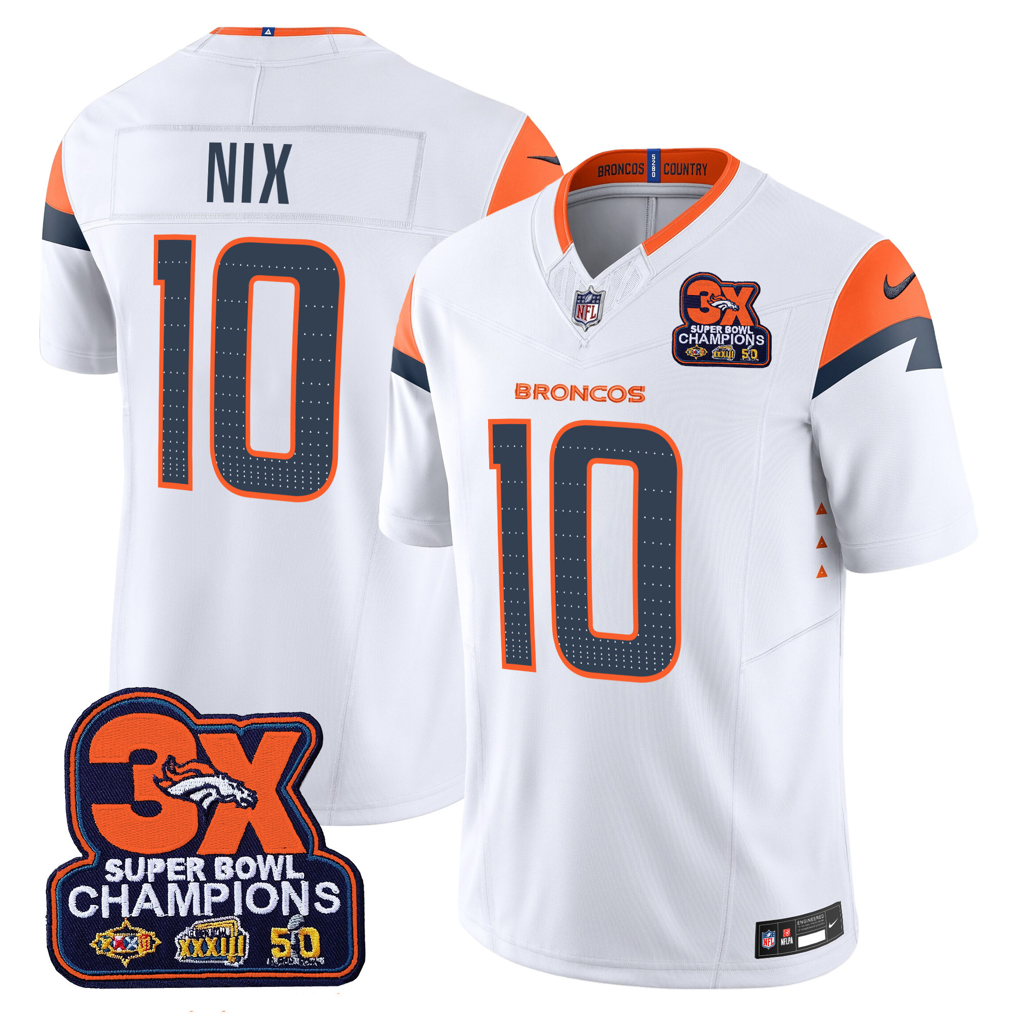 Men's Bo Nix Denver Broncos 3-Time Champions Patch Vapor Limited White Jersey - All Stitched