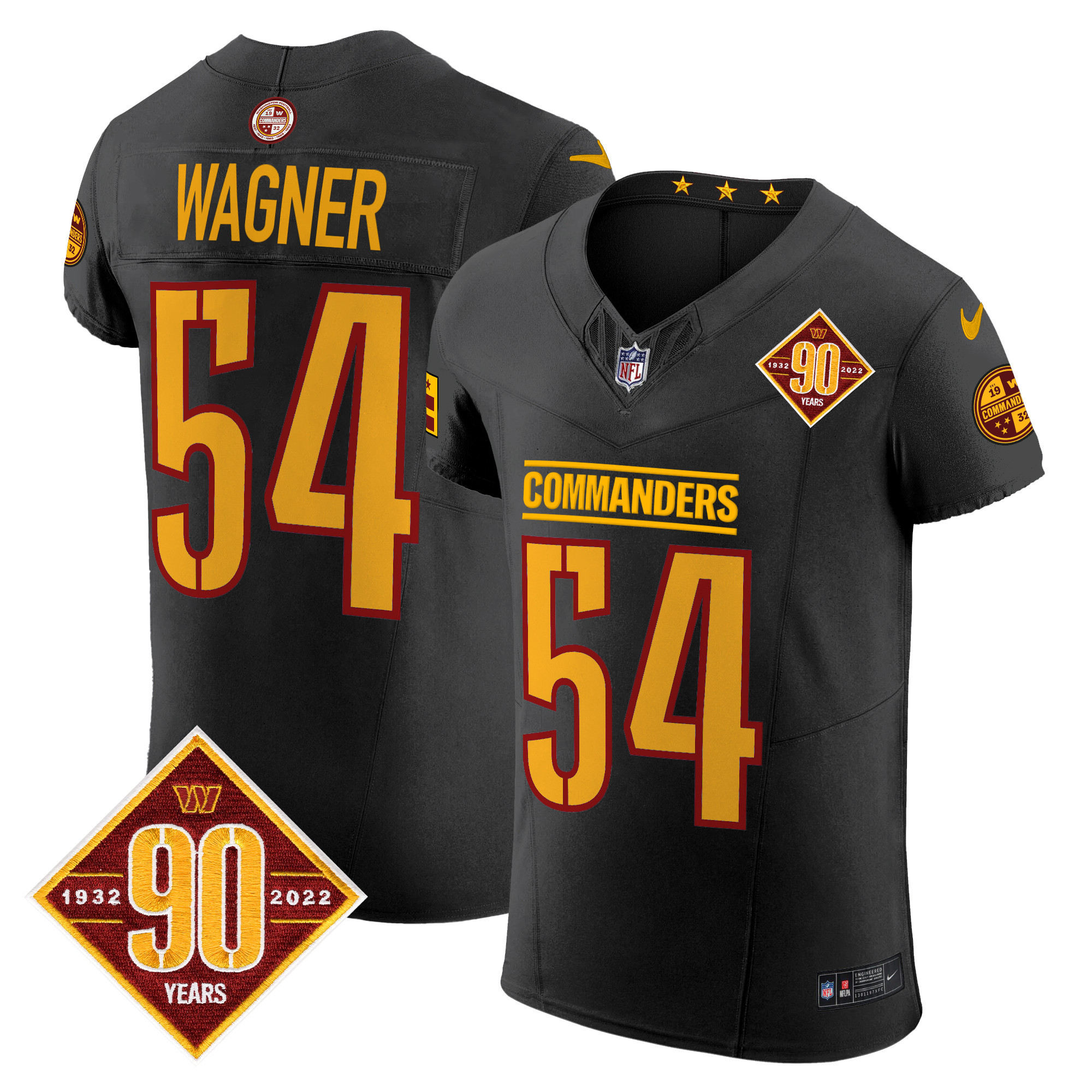 Men's Bobby Wagner Washington Commanders 90th Anniversary Patch Vapor Elite Black Jersey - All Stitched