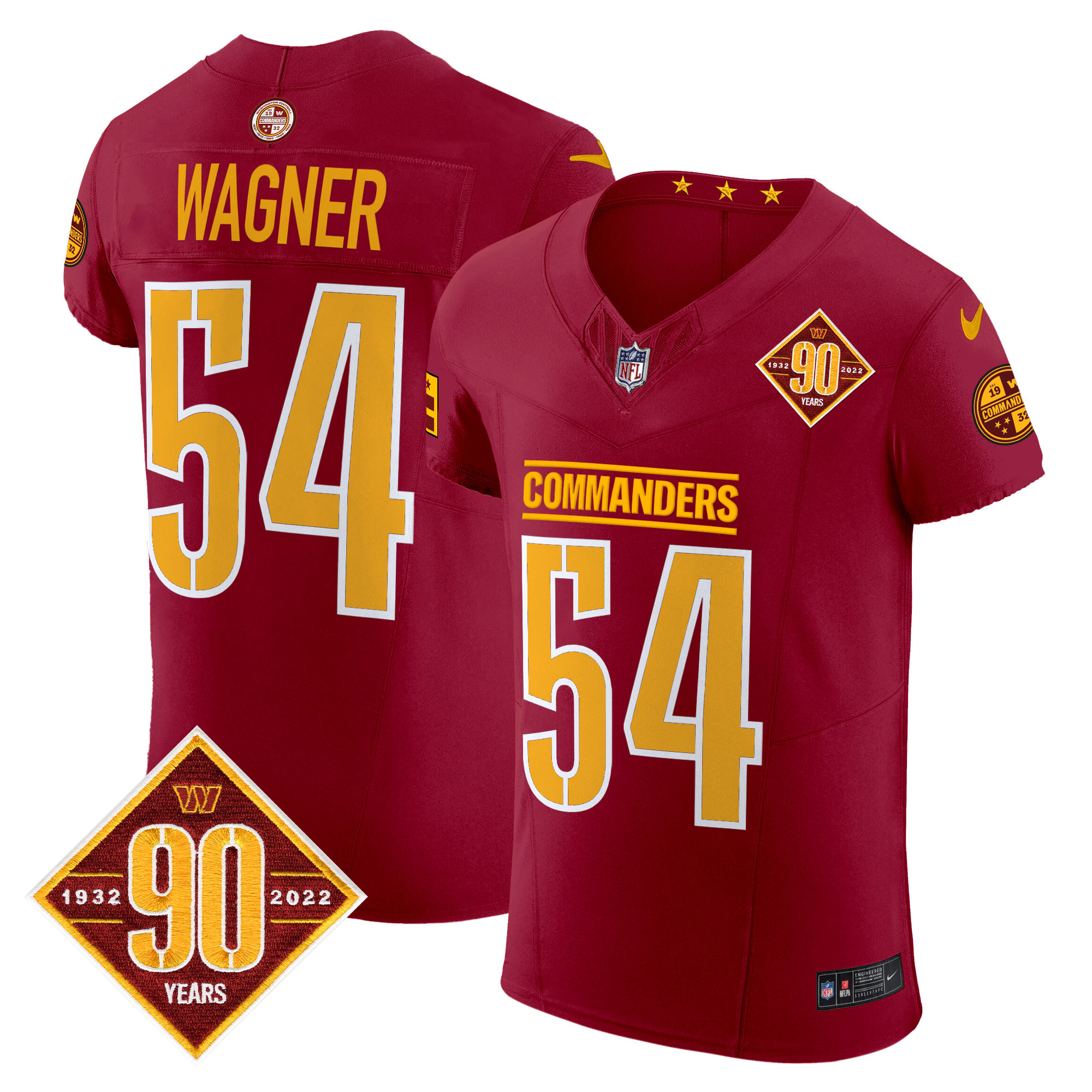Men's Bobby Wagner Washington Commanders 90th Anniversary Patch Vapor Elite Burgundy Jersey - All Stitched