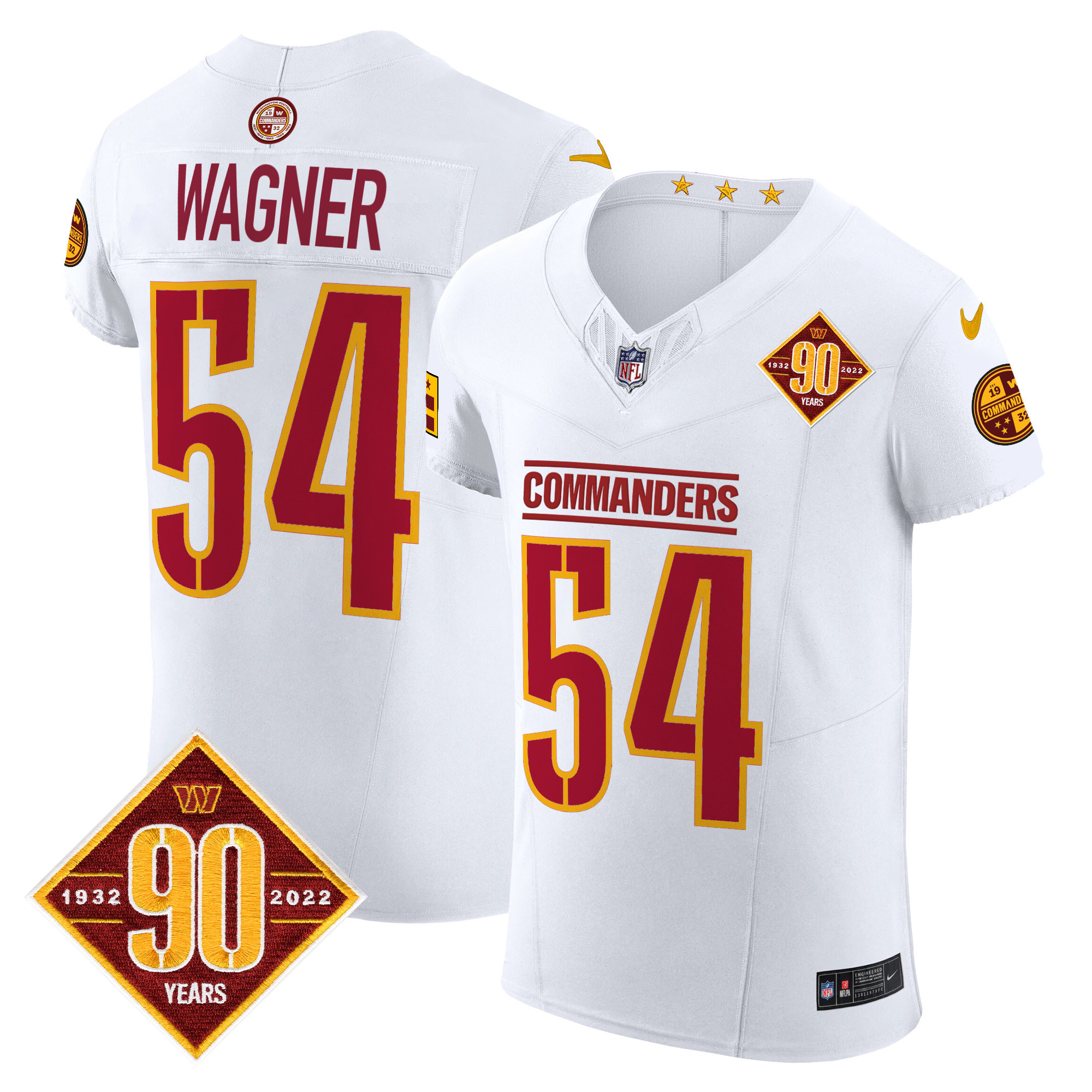 Men's Bobby Wagner Washington Commanders 90th Anniversary Patch Vapor Elite White Jersey - All Stitched