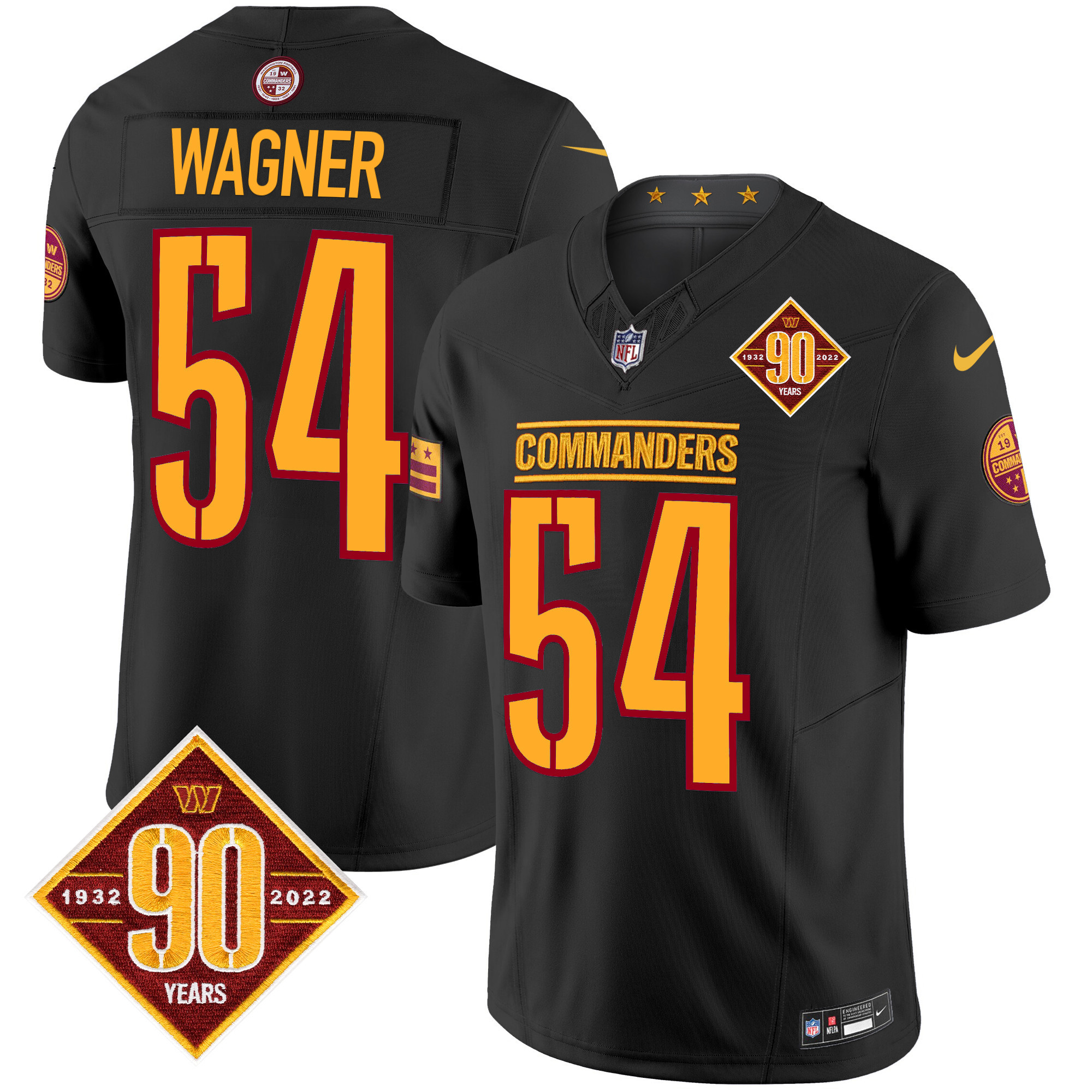 Men's Bobby Wagner Washington Commanders 90th Anniversary Patch Vapor Limited Black Jersey - All Stitched
