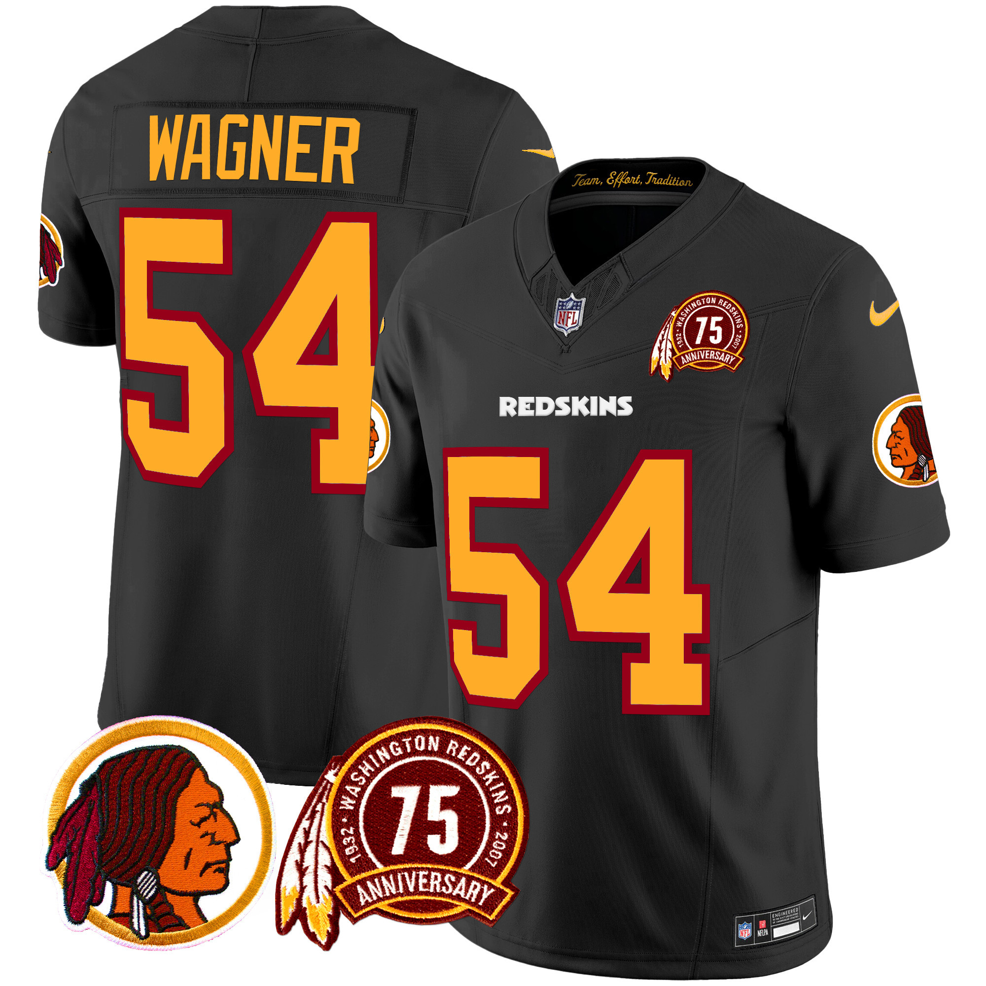 Men's Bobby Wagner Washington Redskins 75th Patch Throwback Vapor Limited Black Jersey - All Stitched