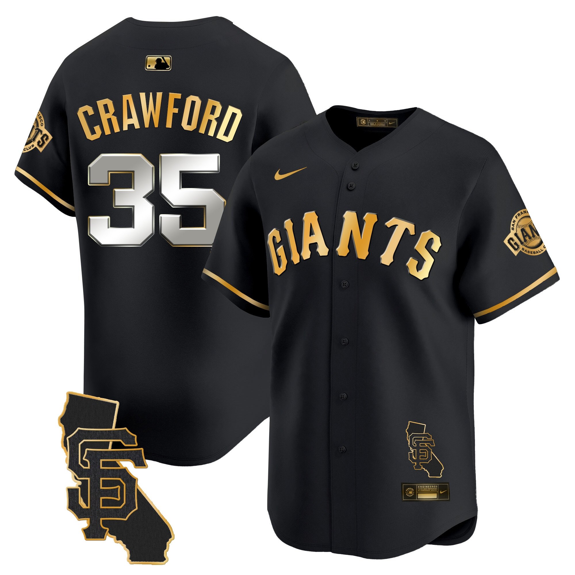 Men's Brandon Crawford San Francisco Giants California Patch Vapor Premier Limited Black Gold Jersey - All Stitched