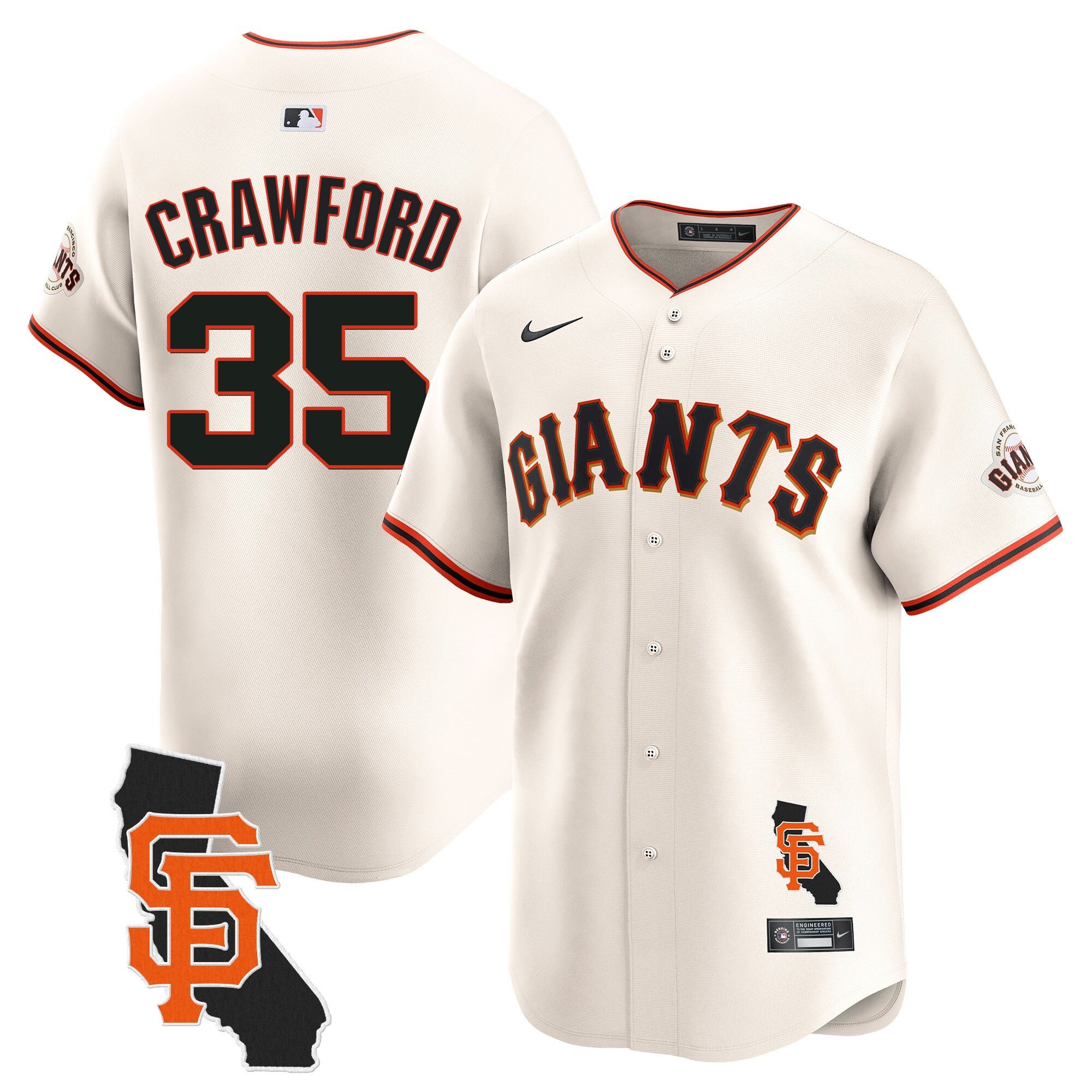 Men's Brandon Crawford San Francisco Giants California Patch Vapor Premier Limited Cream Jersey - All Stitched