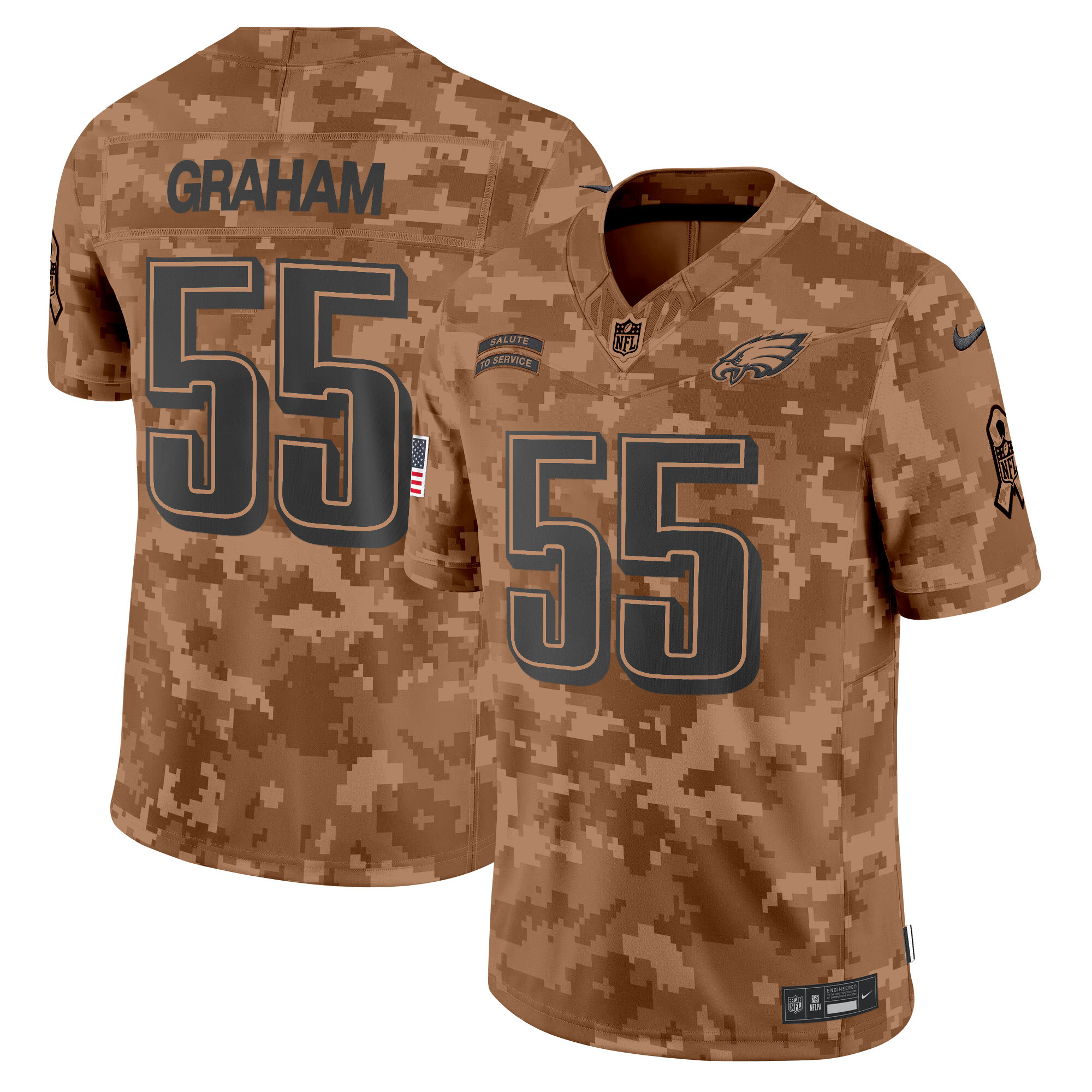 Men's Brandon Graham Philadelphia Eagles 2024 Salute to Service Vapor Limited Brown Camo Jersey - All Stitched