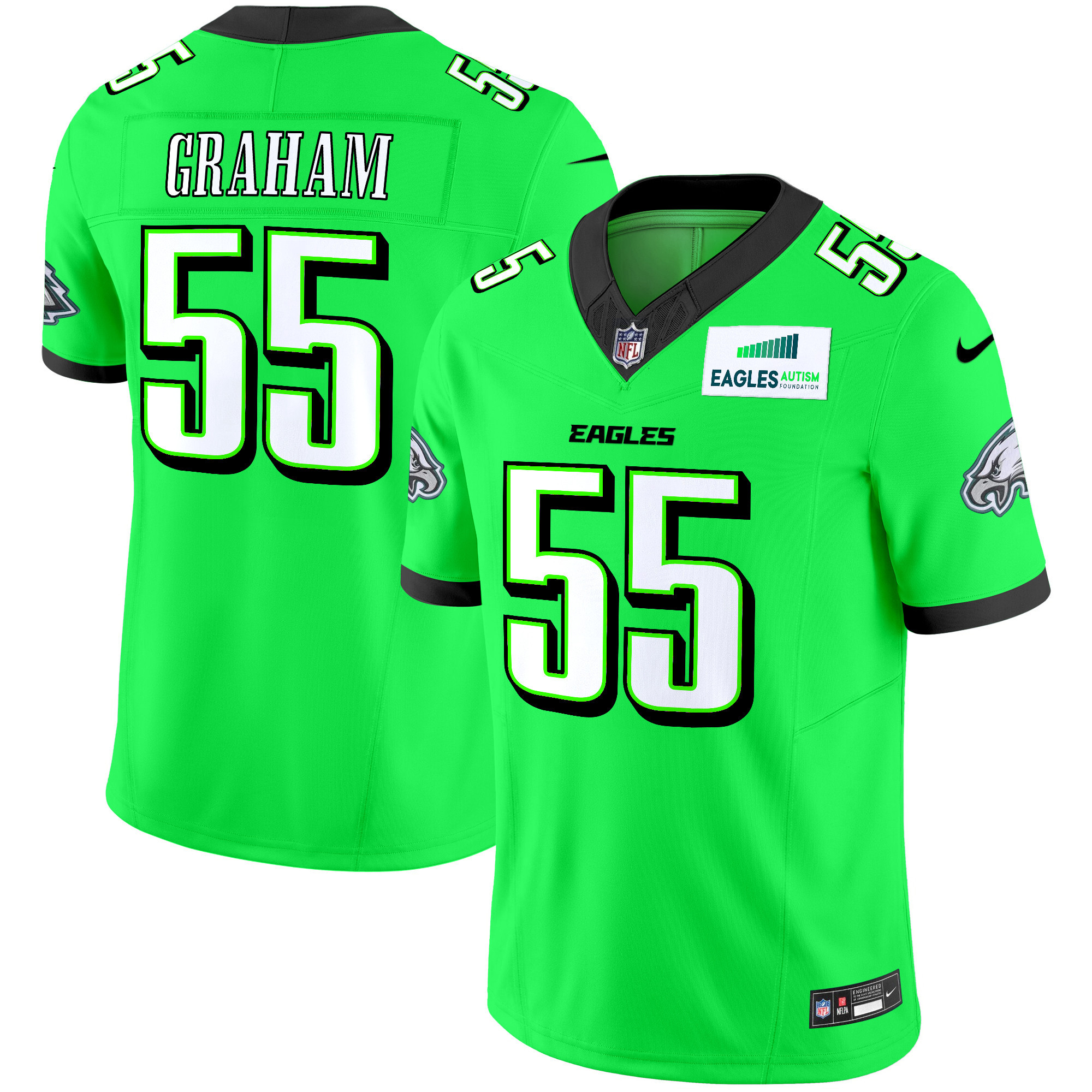 Men's Brandon Graham Philadelphia Eagles Autism Foundation Patch Vapor Limited Green Neon Jersey - All Stitched