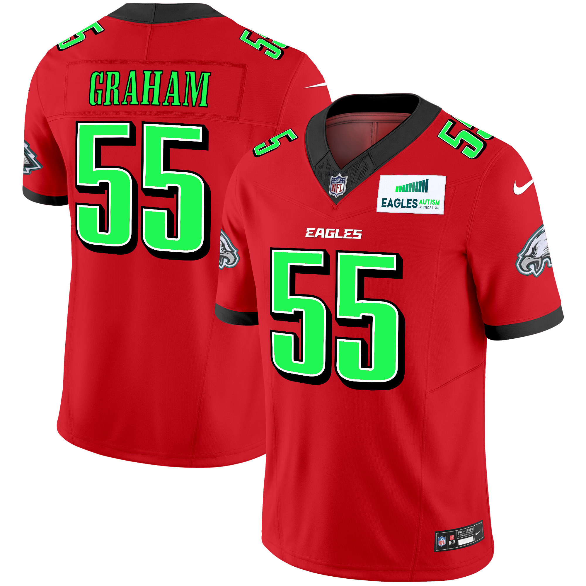 Men's Brandon Graham Philadelphia Eagles Autism Foundation Patch Vapor Limited Red Jersey - All Stitched
