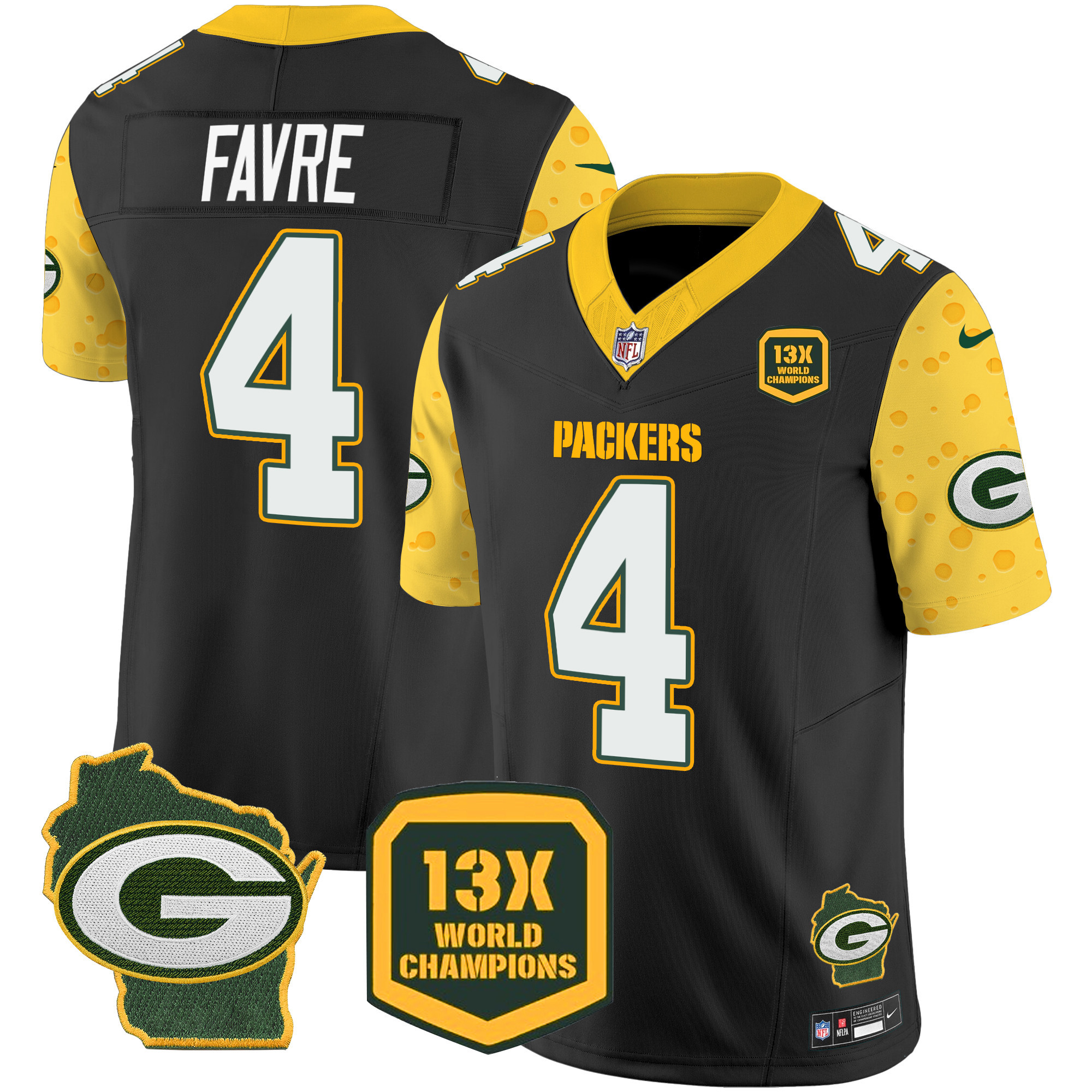 Men's Brett Favre Green Bay Packers Cheese Vapor Limited Black Jersey â€“ All Stitched