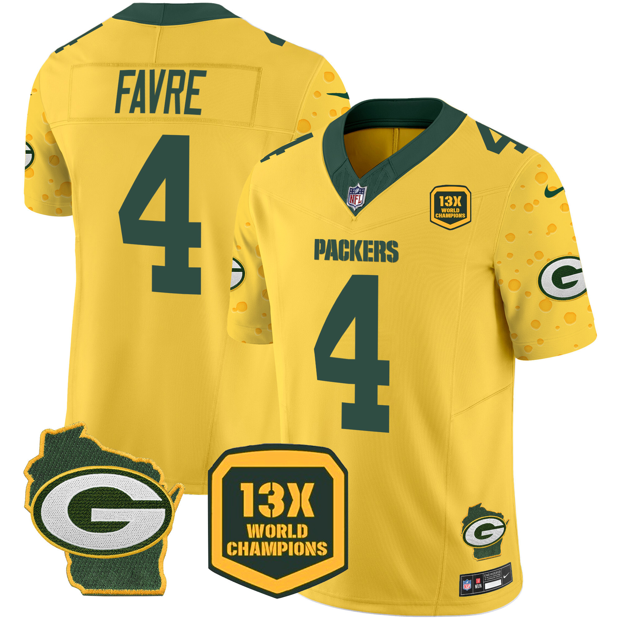 Men's Brett Favre Green Bay Packers Cheese Vapor Limited Gold Jersey â€“ All Stitched