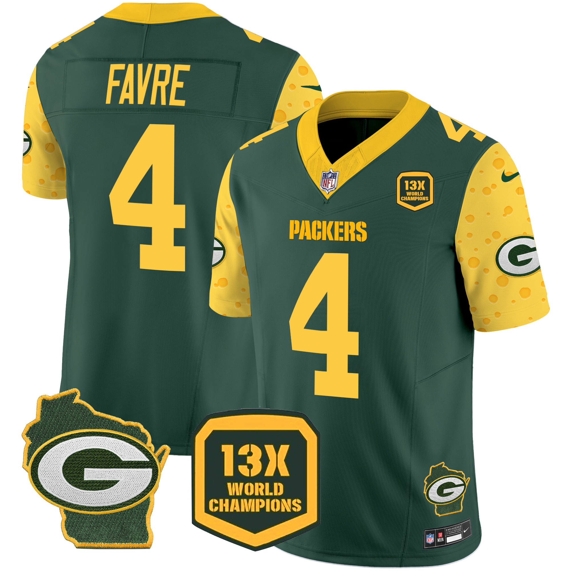 Men's Brett Favre Green Bay Packers Cheese Vapor Limited Green Jersey â€“ All Stitched