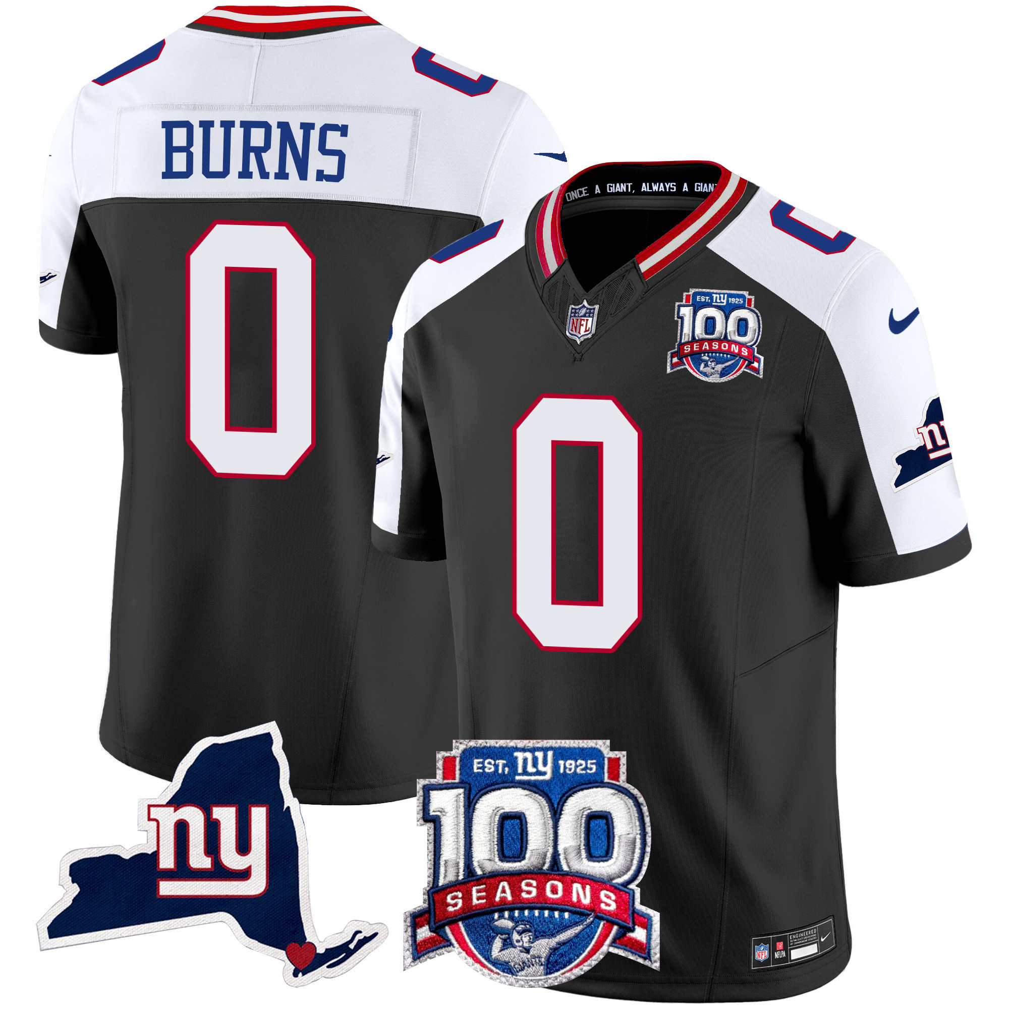 Men's Brian Burns New York Giants 100th Season & State Patch Vapor Limited Black Alternate Jersey - All Stitched