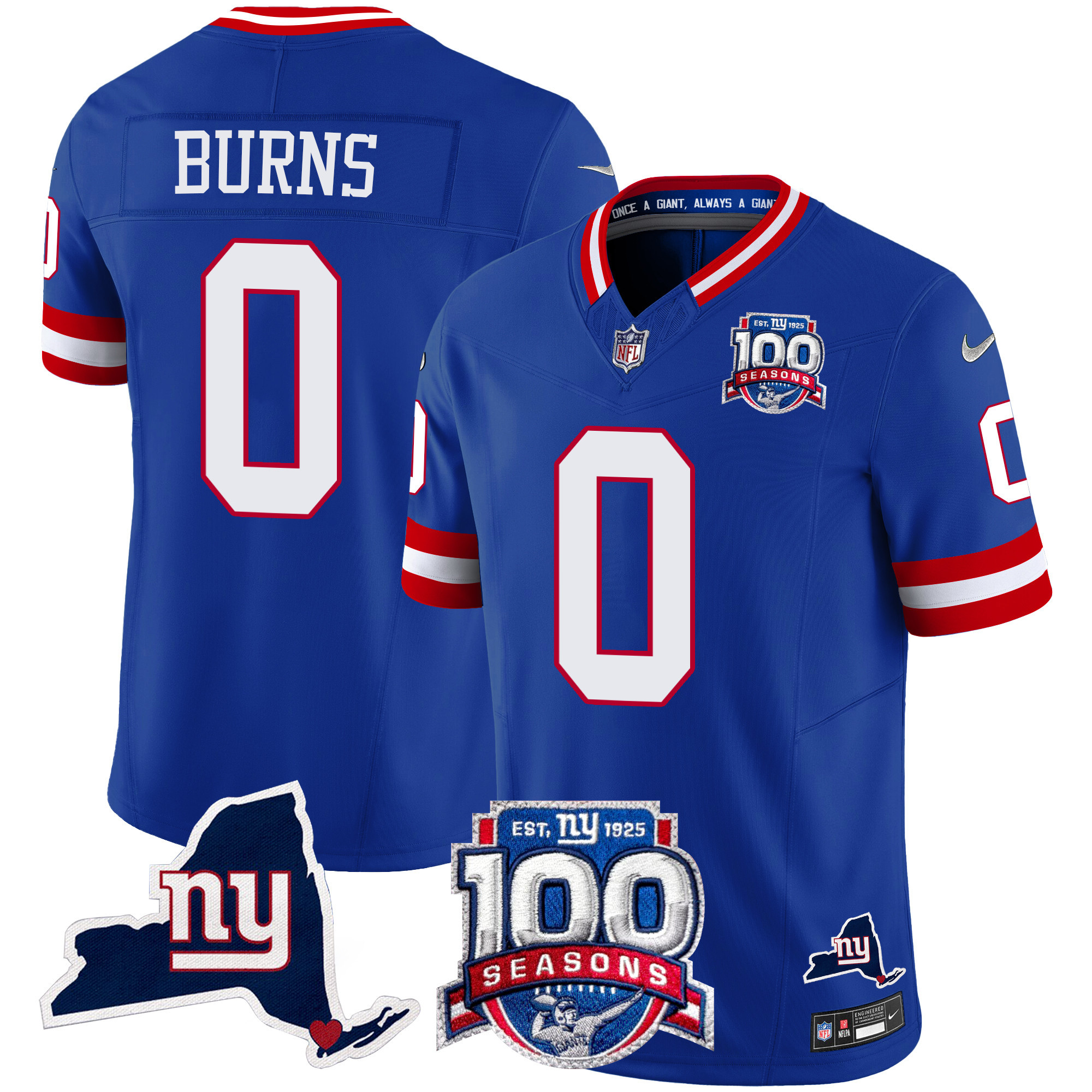 Men's Brian Burns New York Giants 100th Season & State Patch Vapor Limited Royal Jersey - All Stitched