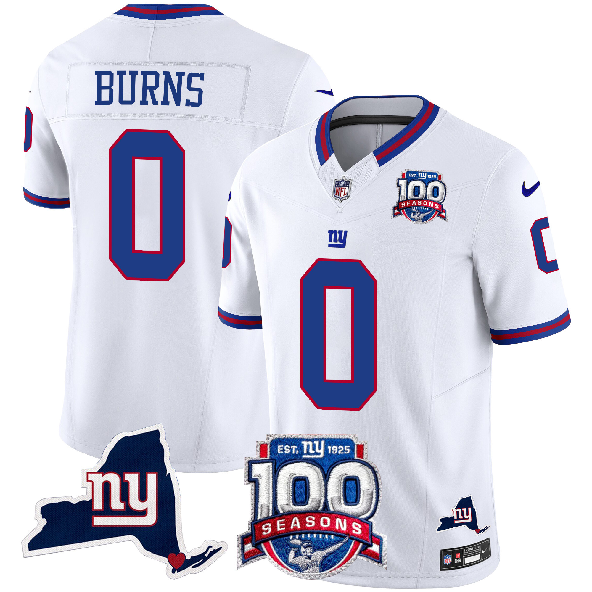 Men's Brian Burns New York Giants 100th Season & State Patch Vapor Limited White Jersey - All Stitched