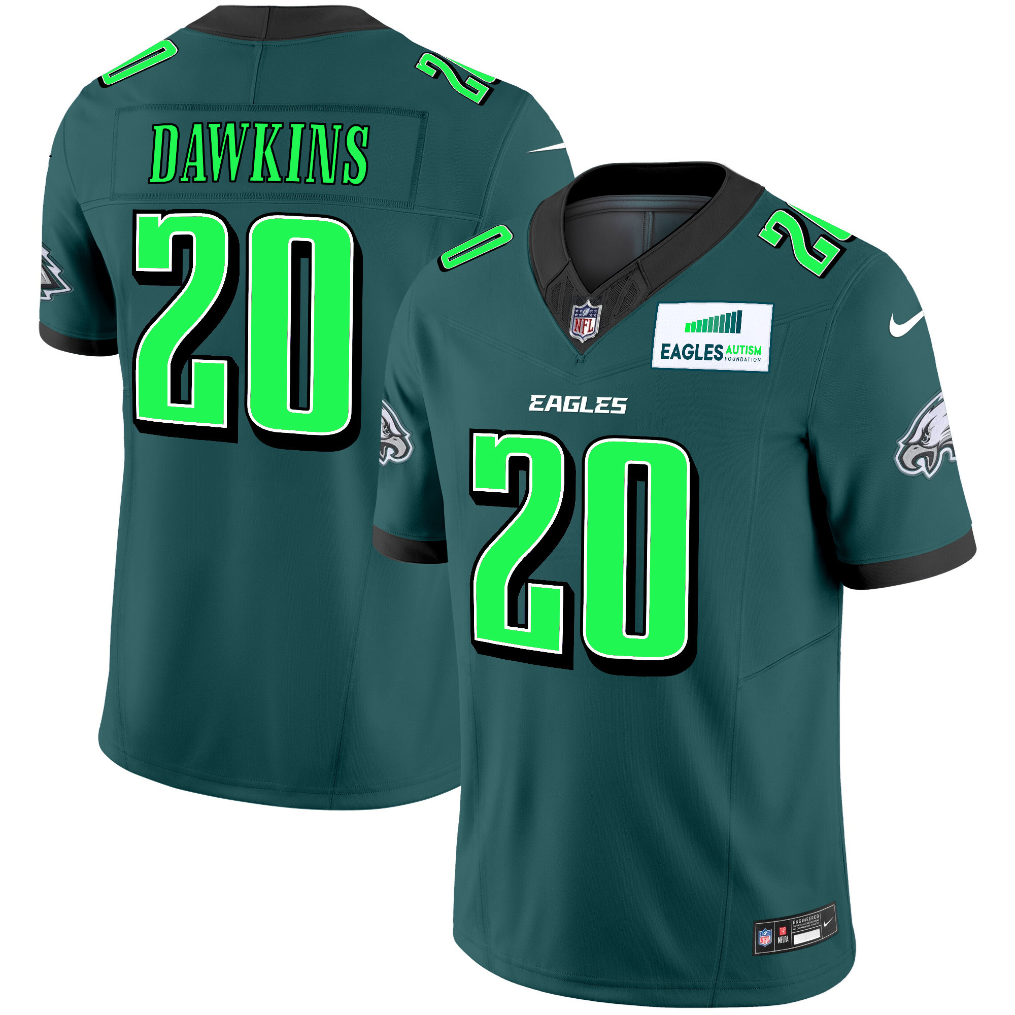 Men's Brian Dawkins Philadelphia Eagles Autism Foundation Patch Vapor Limited Midnight Green Jersey - All Stitched