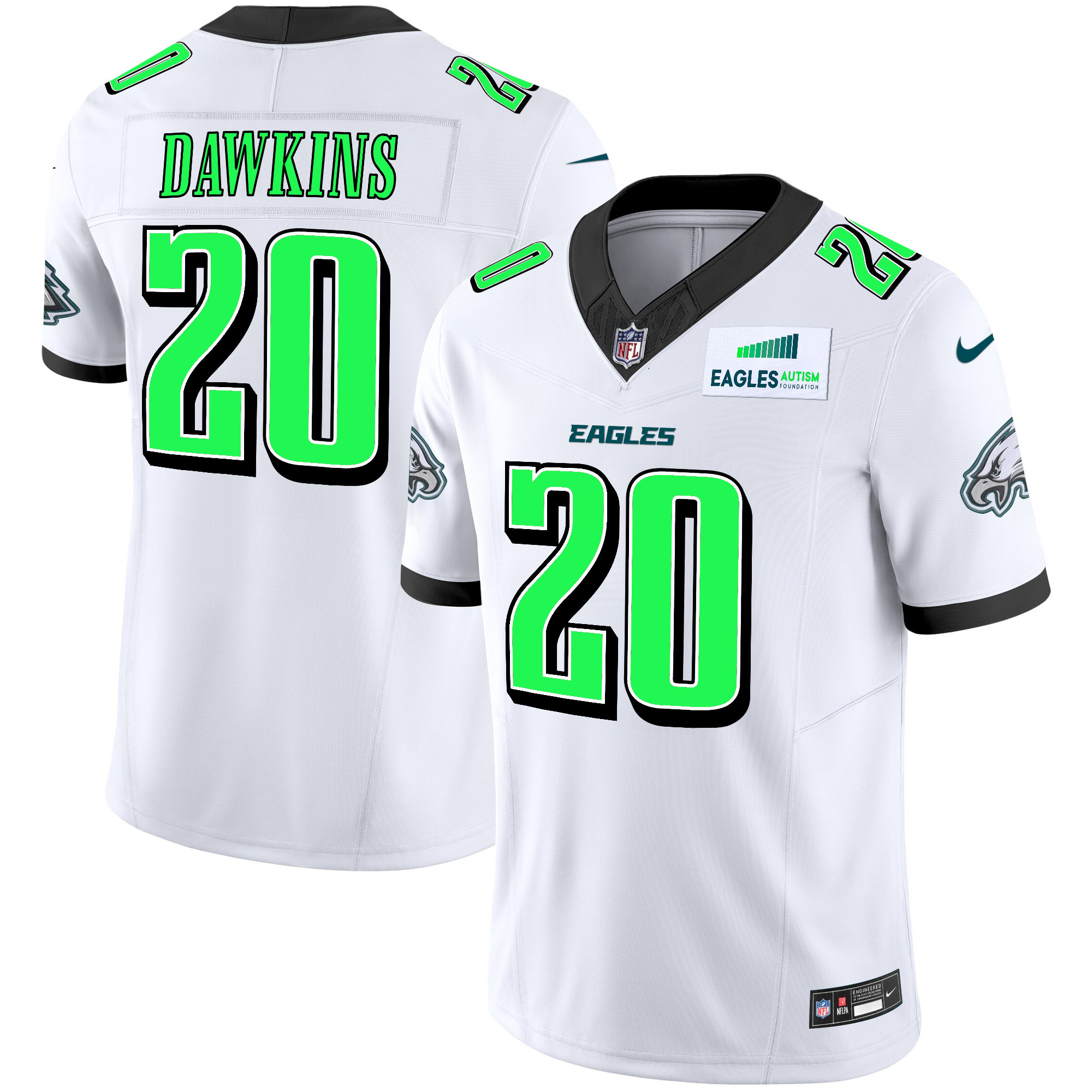 Men's Brian Dawkins Philadelphia Eagles Autism Foundation Patch Vapor Limited White Jersey - All Stitched