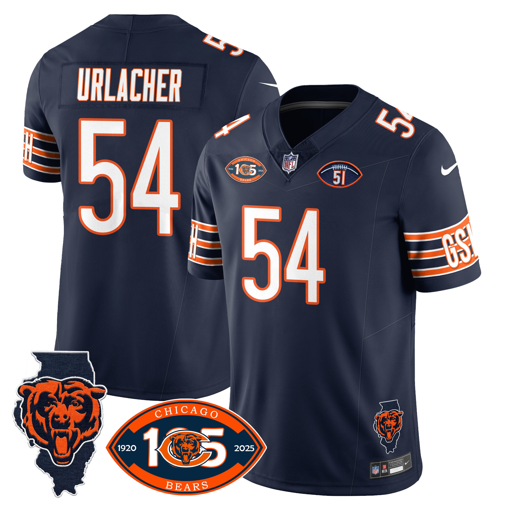 Men's Brian Urlacher Chicago Bears 1920-2025 The Chicago Bears Vapor Limited Navy Jersey - All Stitched