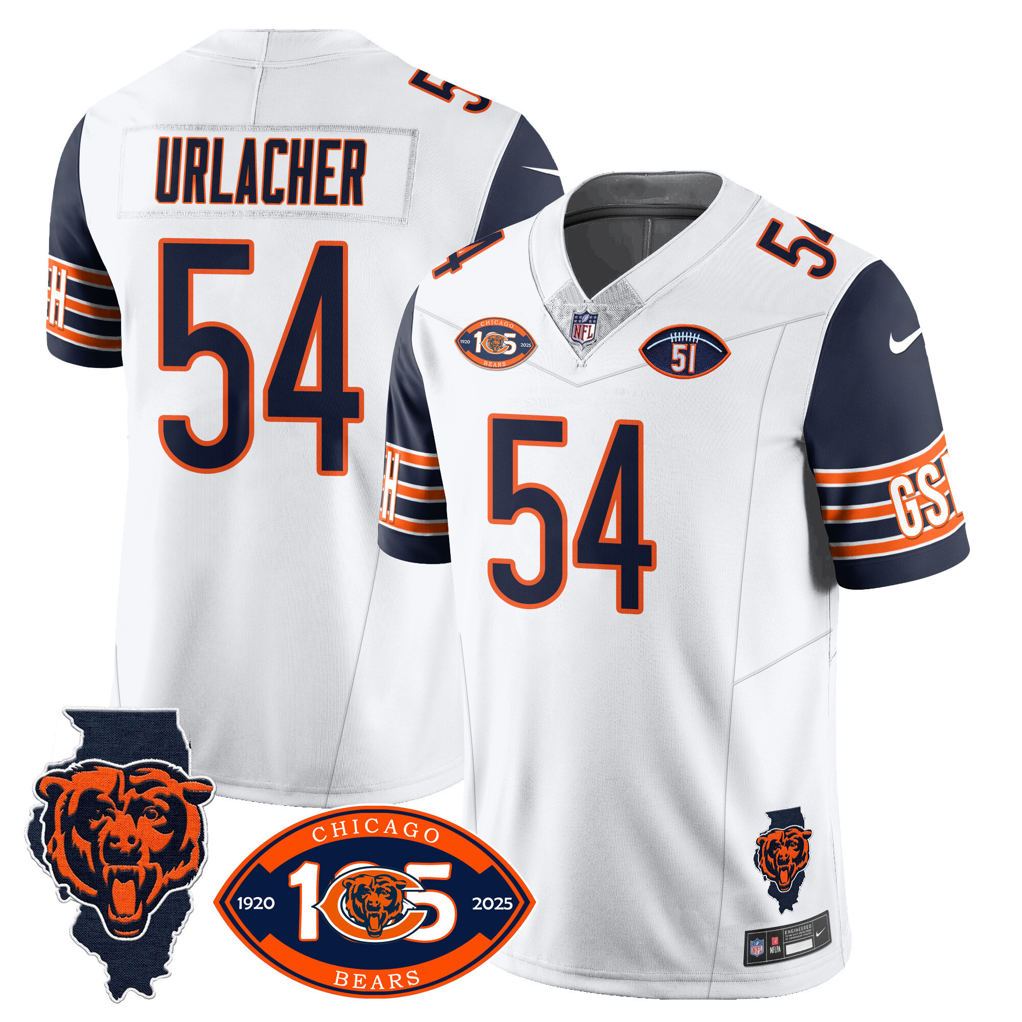 Men's Brian Urlacher Chicago Bears 1920-2025 The Chicago Bears Vapor Limited Navy Sleeves Jersey - All Stitched