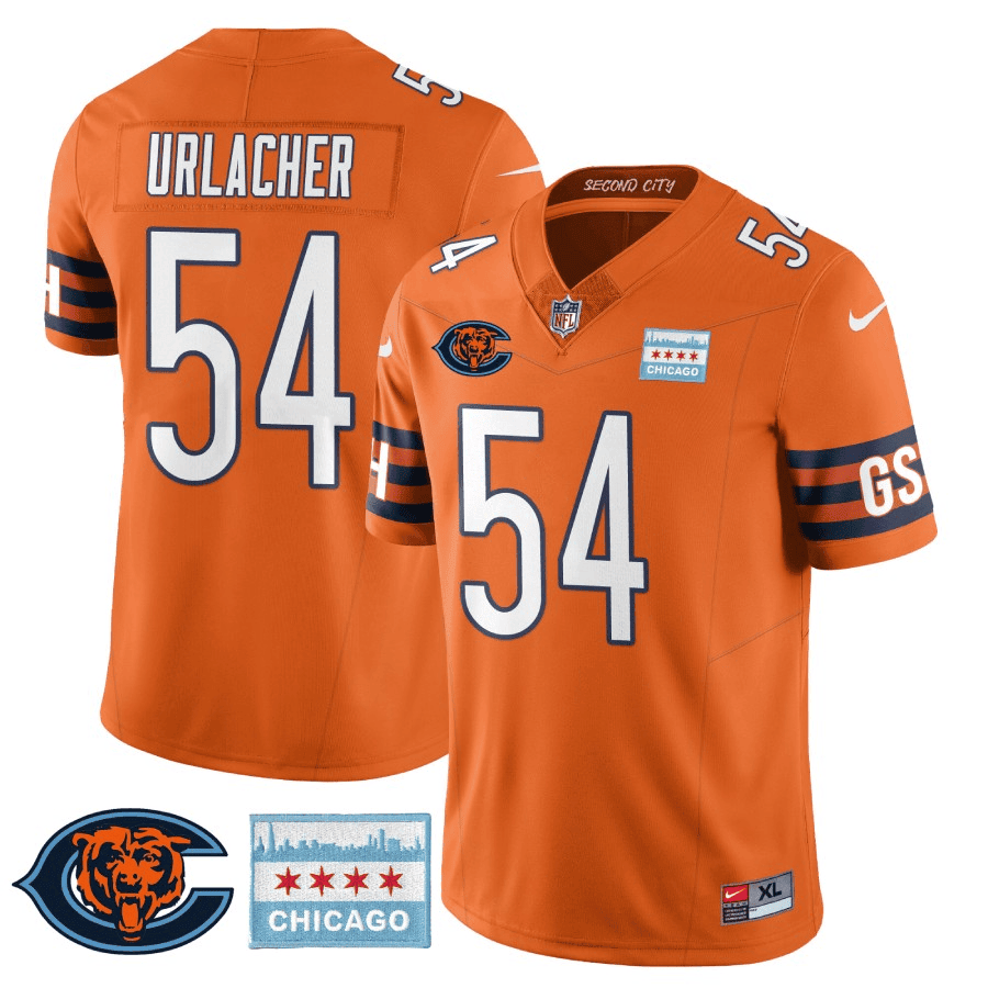 Men's Brian Urlacher Chicago Bears City Edition GSH Orange Jersey - Chicago Flag - All Stitched