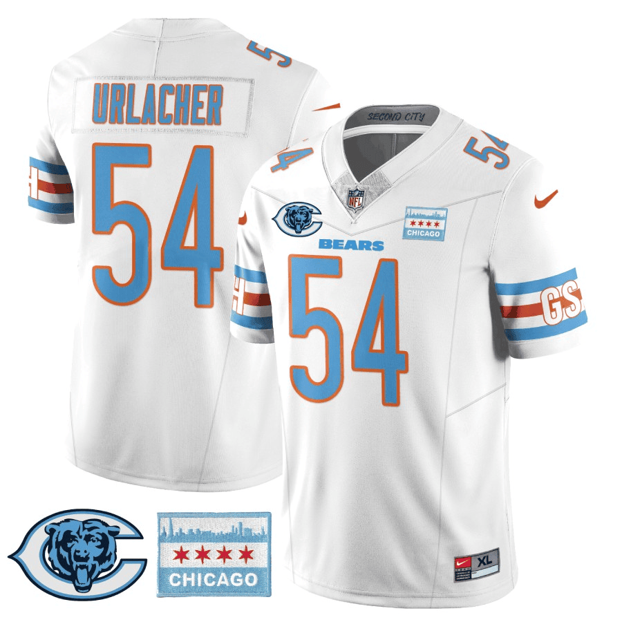Men's Brian Urlacher Chicago Bears City Edition GSH White Jersey - Chicago Flag - All Stitched