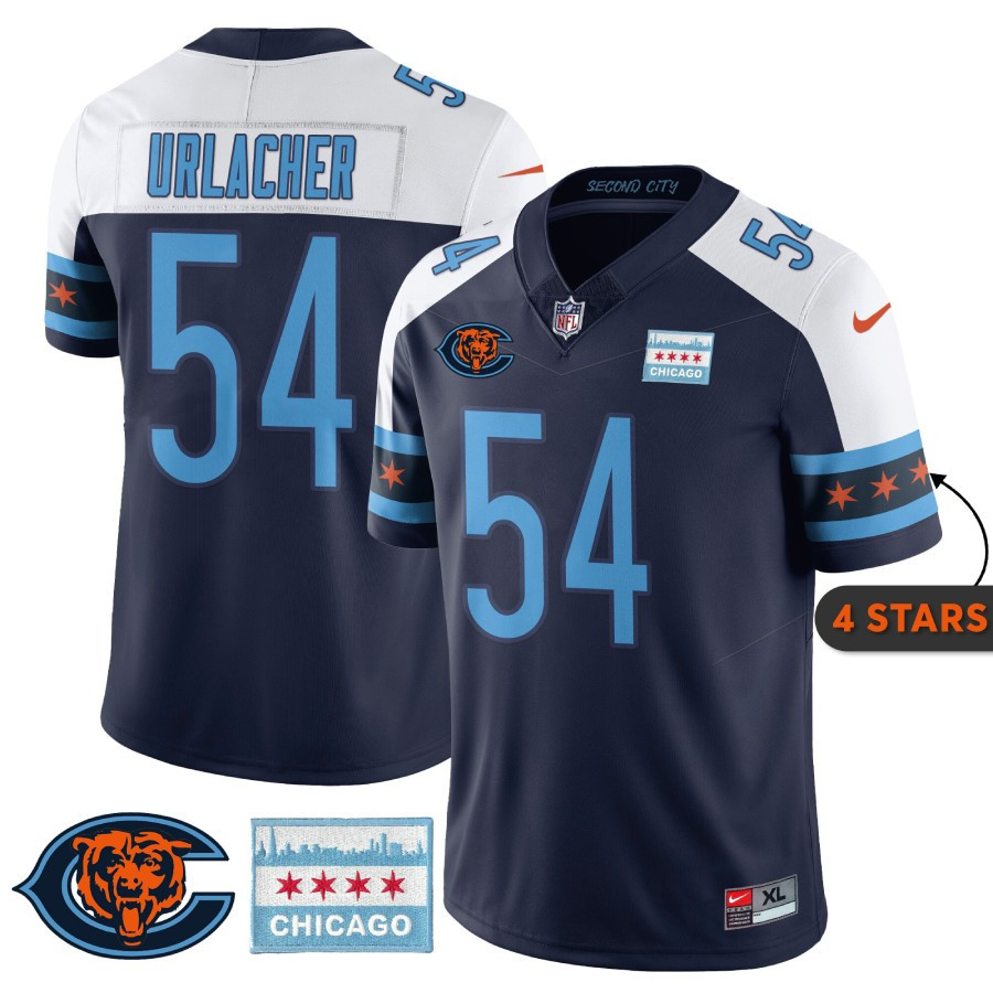 Men's Brian Urlacher Chicago Bears City Edition Navy Alternate Jersey - Chicago Flag - All Stitched