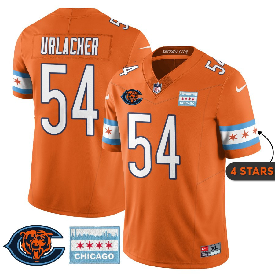 Men's Brian Urlacher Chicago Bears City Edition Orange Jersey - Chicago Flag - All Stitched