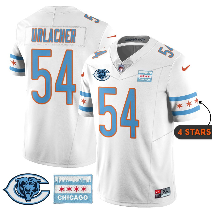 Men's Brian Urlacher Chicago Bears City Edition White Jersey - Chicago Flag - All Stitched