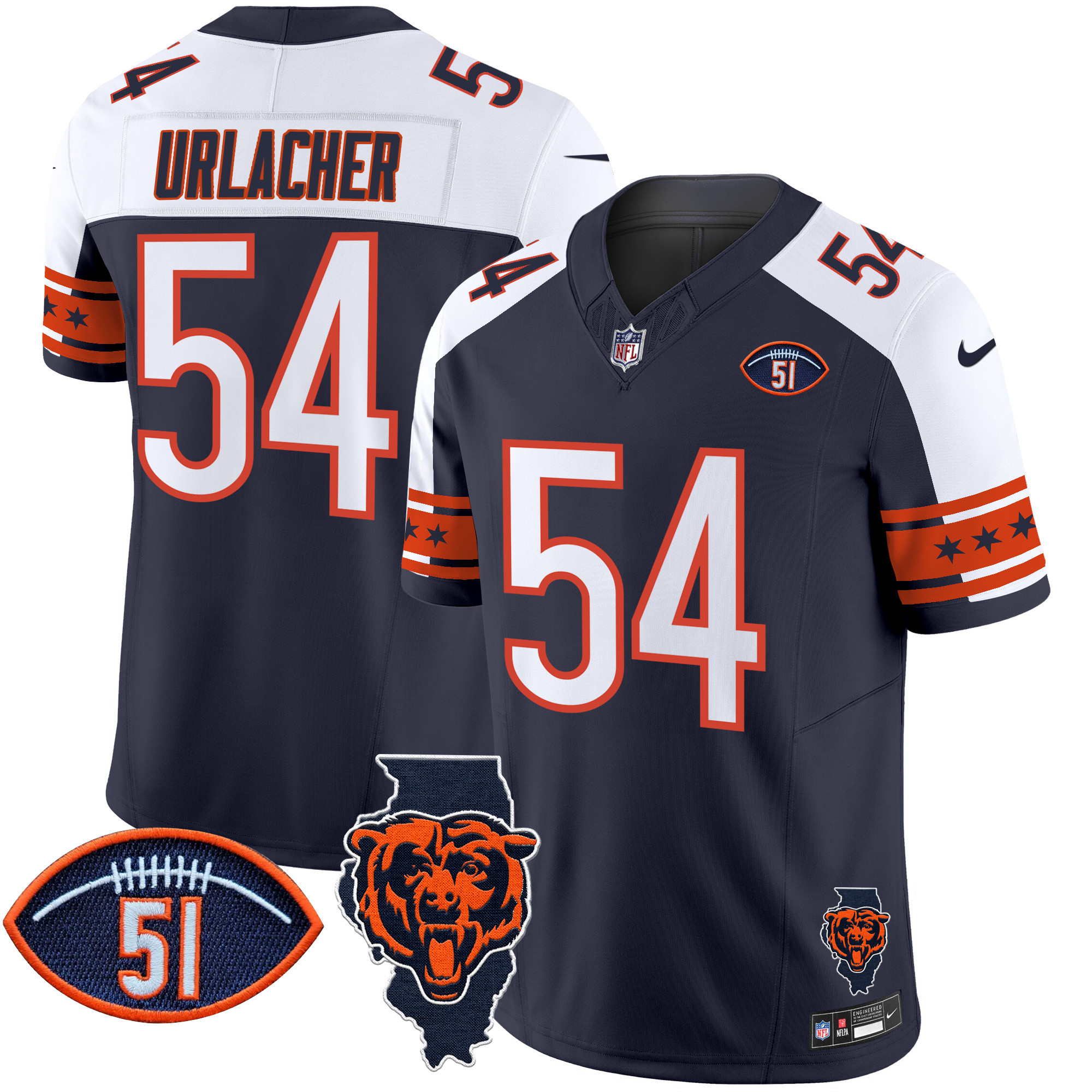 Men's Brian Urlacher Chicago Bears Illinois & Dick Butkus Patch Vapor Limited Alternate Jersey - All Stitched