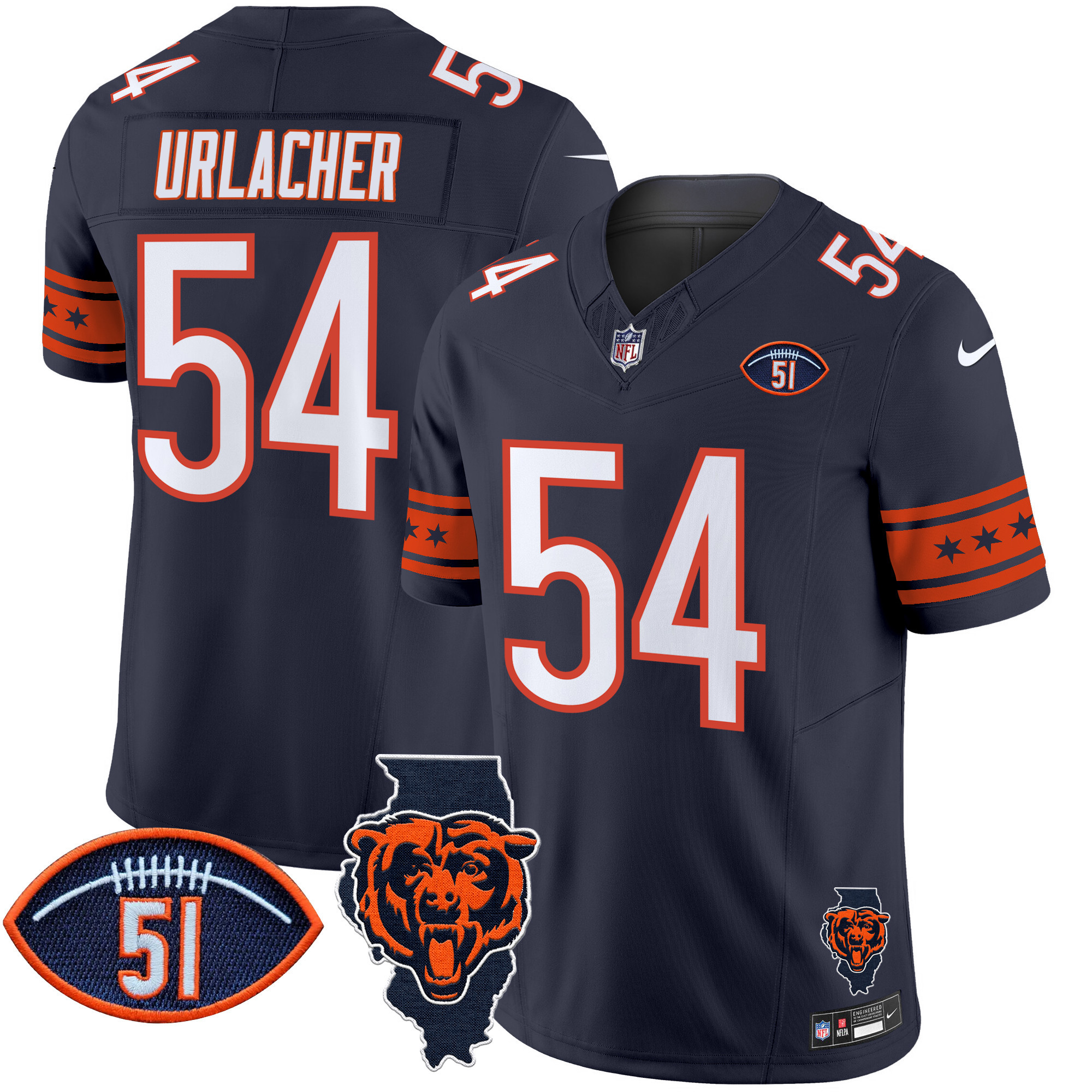 Men's Brian Urlacher Chicago Bears Illinois & Dick Butkus Patch Vapor Limited Navy Jersey - All Stitched