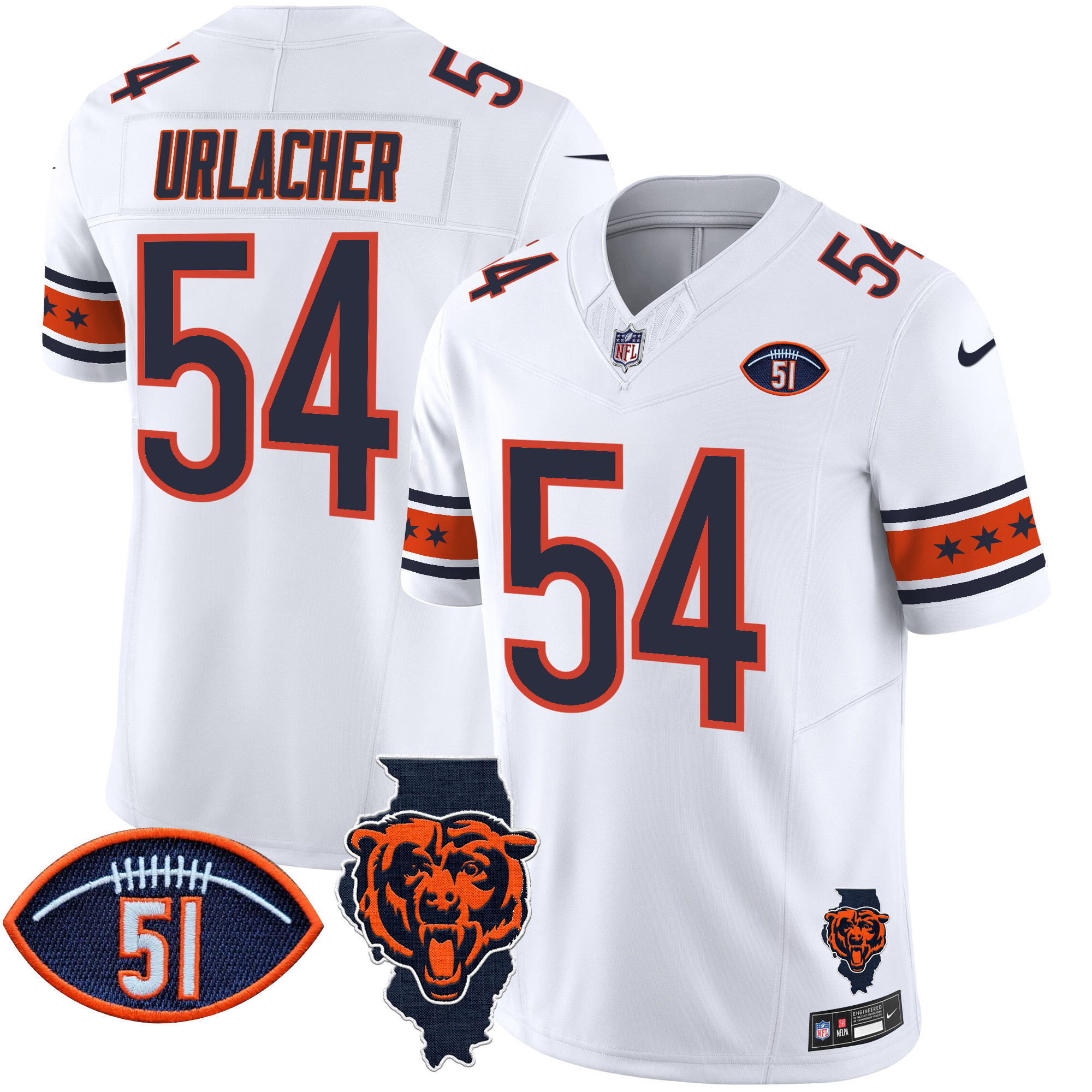 Men's Brian Urlacher Chicago Bears Illinois & Dick Butkus Patch Vapor Limited White Jersey - All Stitched