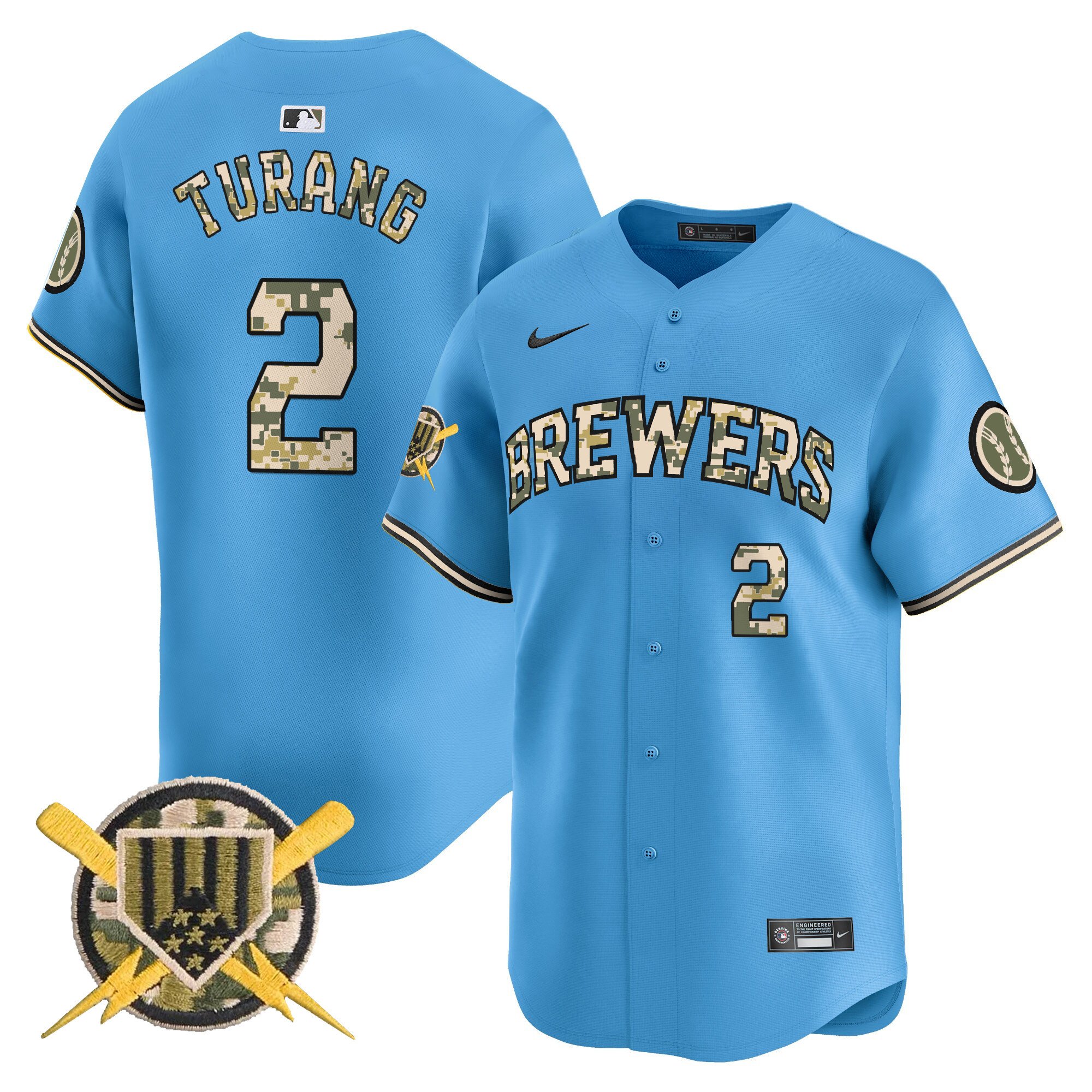 Men's Brice Turang Milwaukee Brewers Armed Forces Day Vapor Premier Limited Blue Jersey - All Stitched