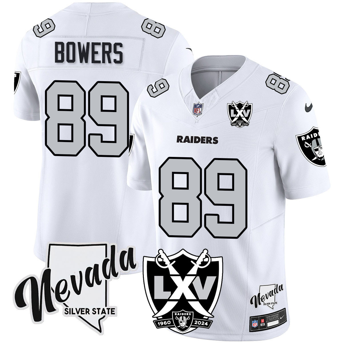 Men's Brock Bowers Las Vegas Raiders 2024 Vapor Limited White Jersey - 65th Anniversary - All Stitched