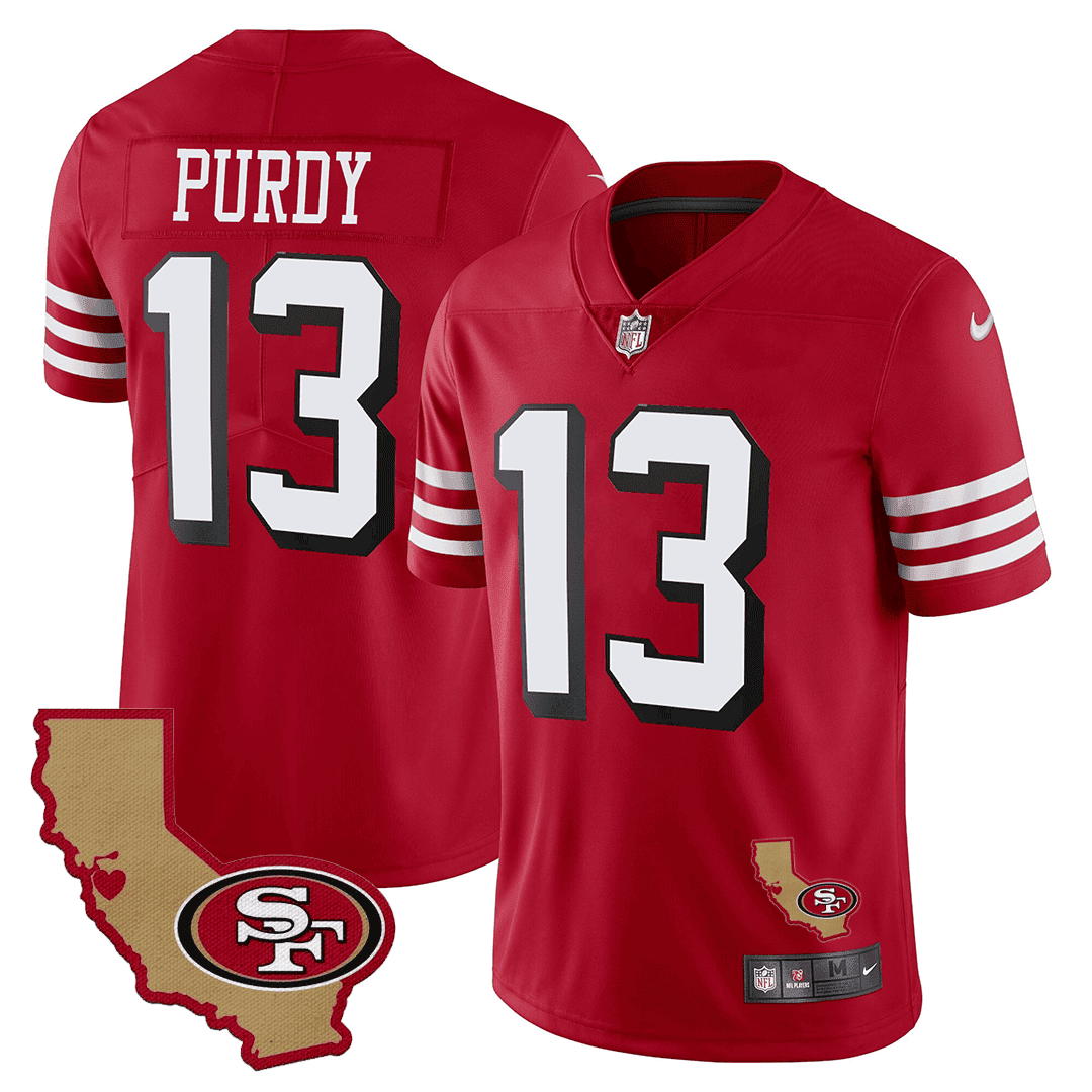 Men's Brock Purdy San Francisco 49ers 1994 California State Map Patch Throwback Red Jersey - All Stitched