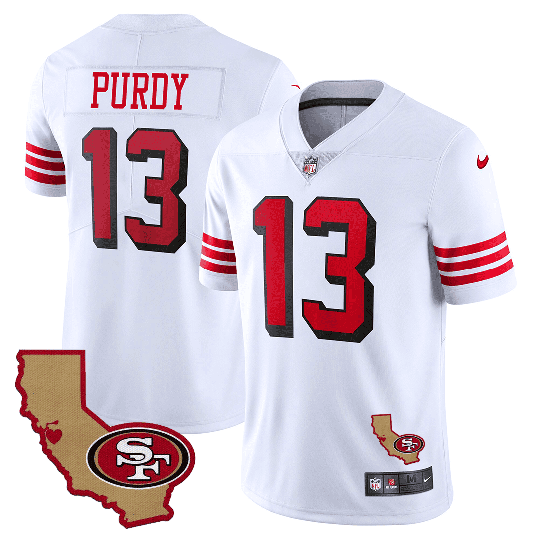 Men's Brock Purdy San Francisco 49ers 1994 California State Map Patch Throwback White Jersey - All Stitched
