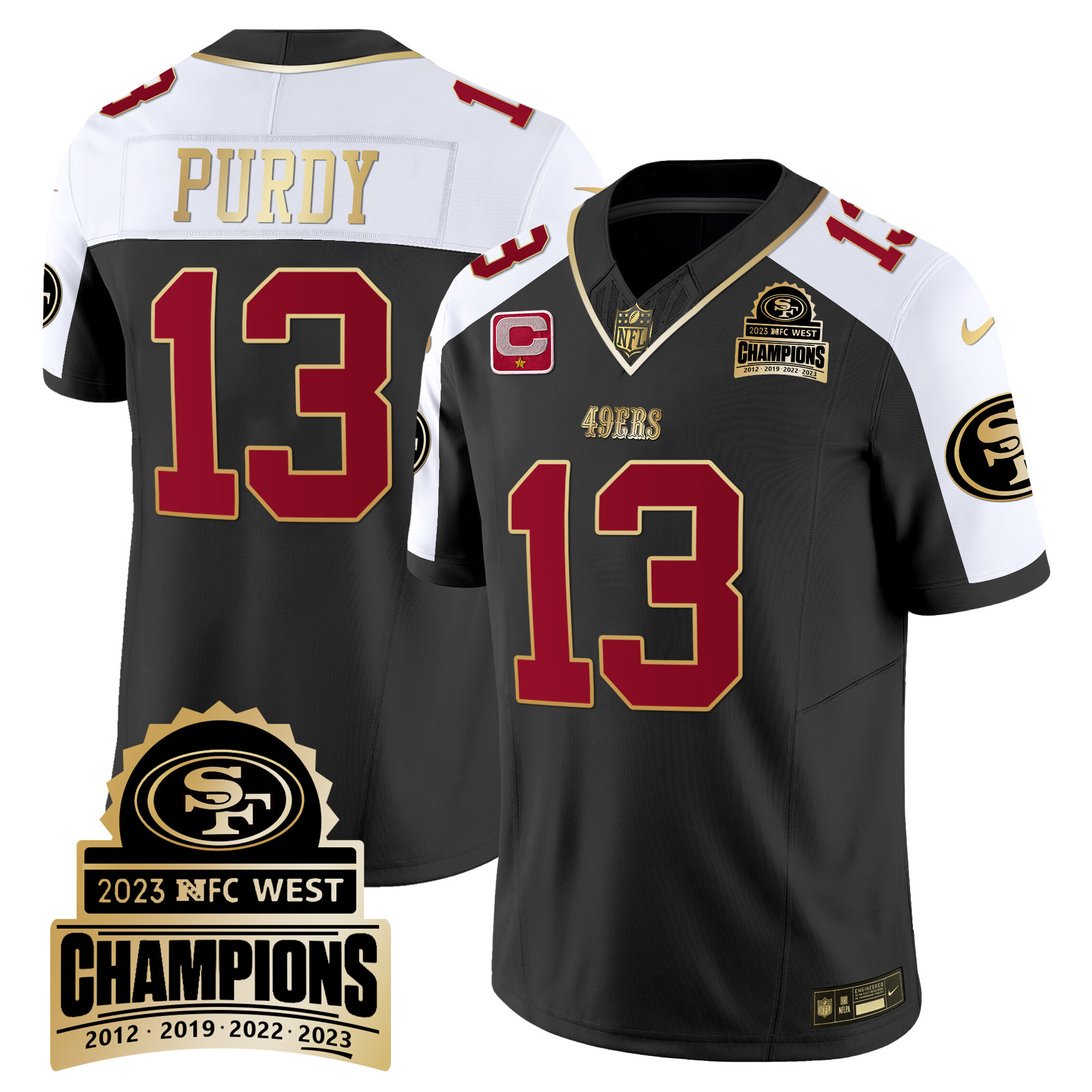 Men's Brock Purdy San Francisco 49ers 2023 NFC West Champions Patch Vapor Black Alternate Jersey V4 - All Stitched