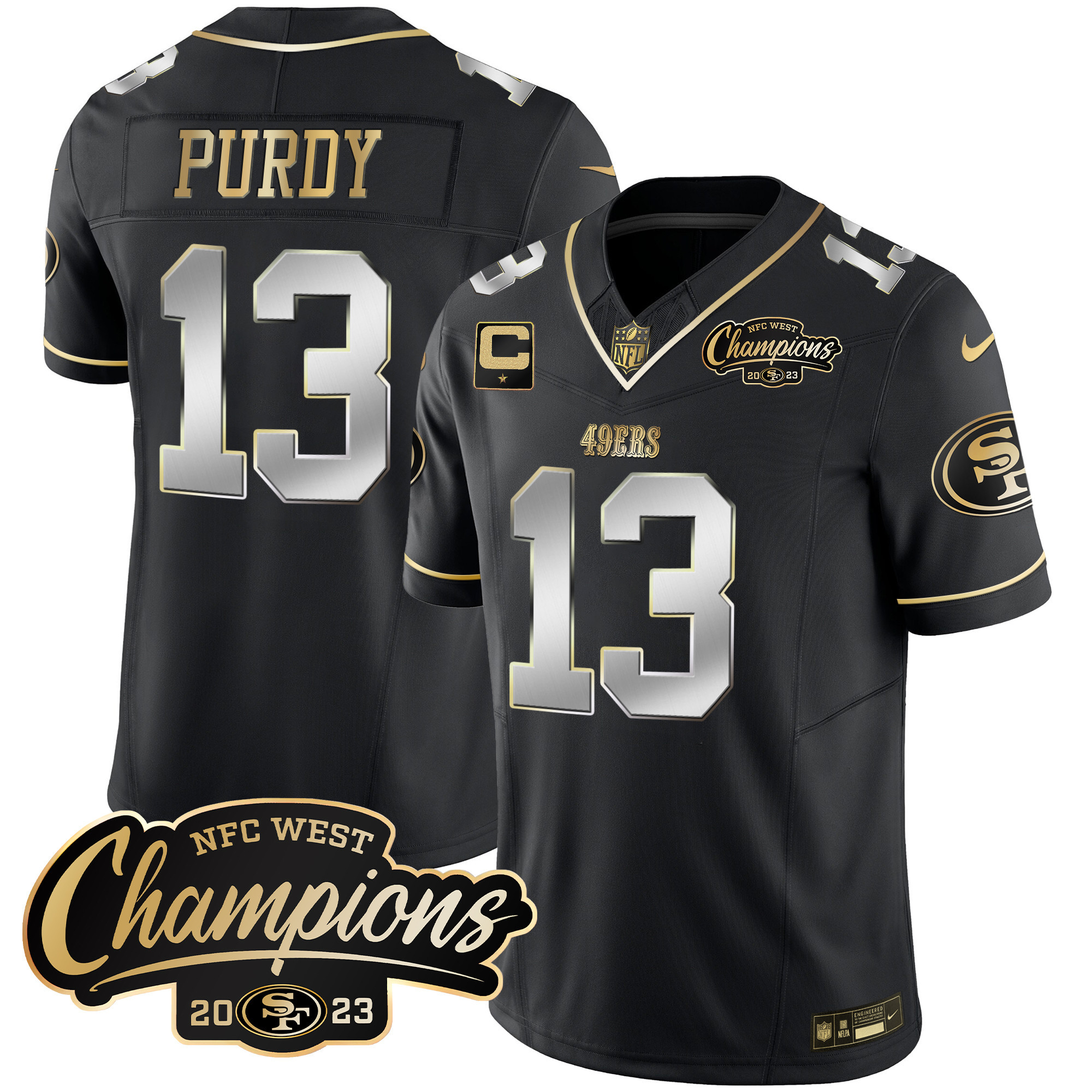 Men's Brock Purdy San Francisco 49ers 2023 NFC West Champions Patch Vapor Black Limited Jersey - All Stitched