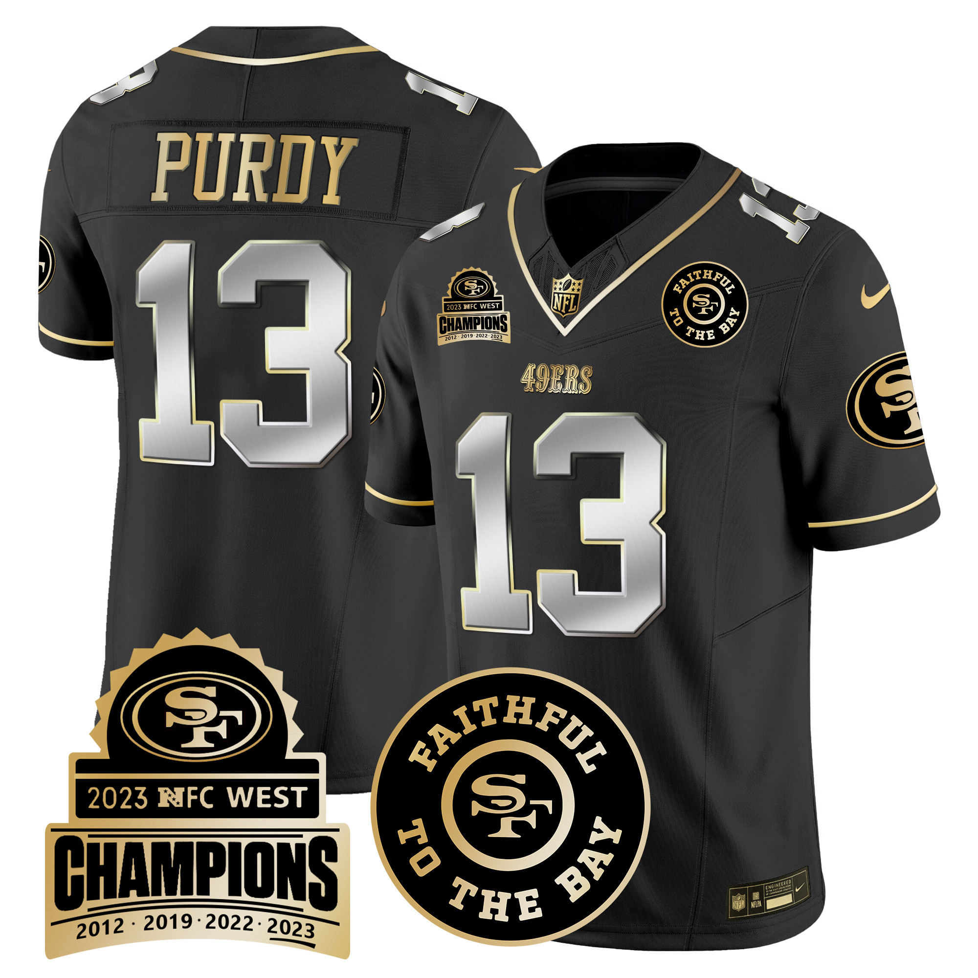 Men's Brock Purdy San Francisco 49ers 2023 NFC West Champions Patch Vapor Black Limited Jersey V3 - All Stitched