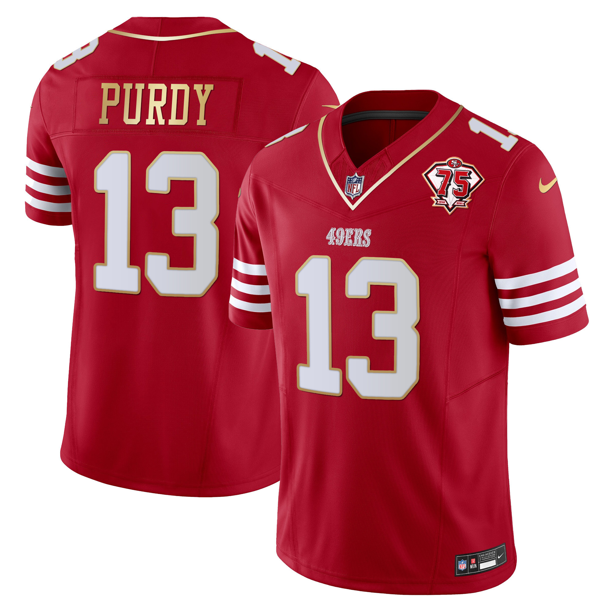 Men's Brock Purdy San Francisco 49ers 2023 Vapor Gold Trim Limited Scarlet Gold Jersey - All Stitched