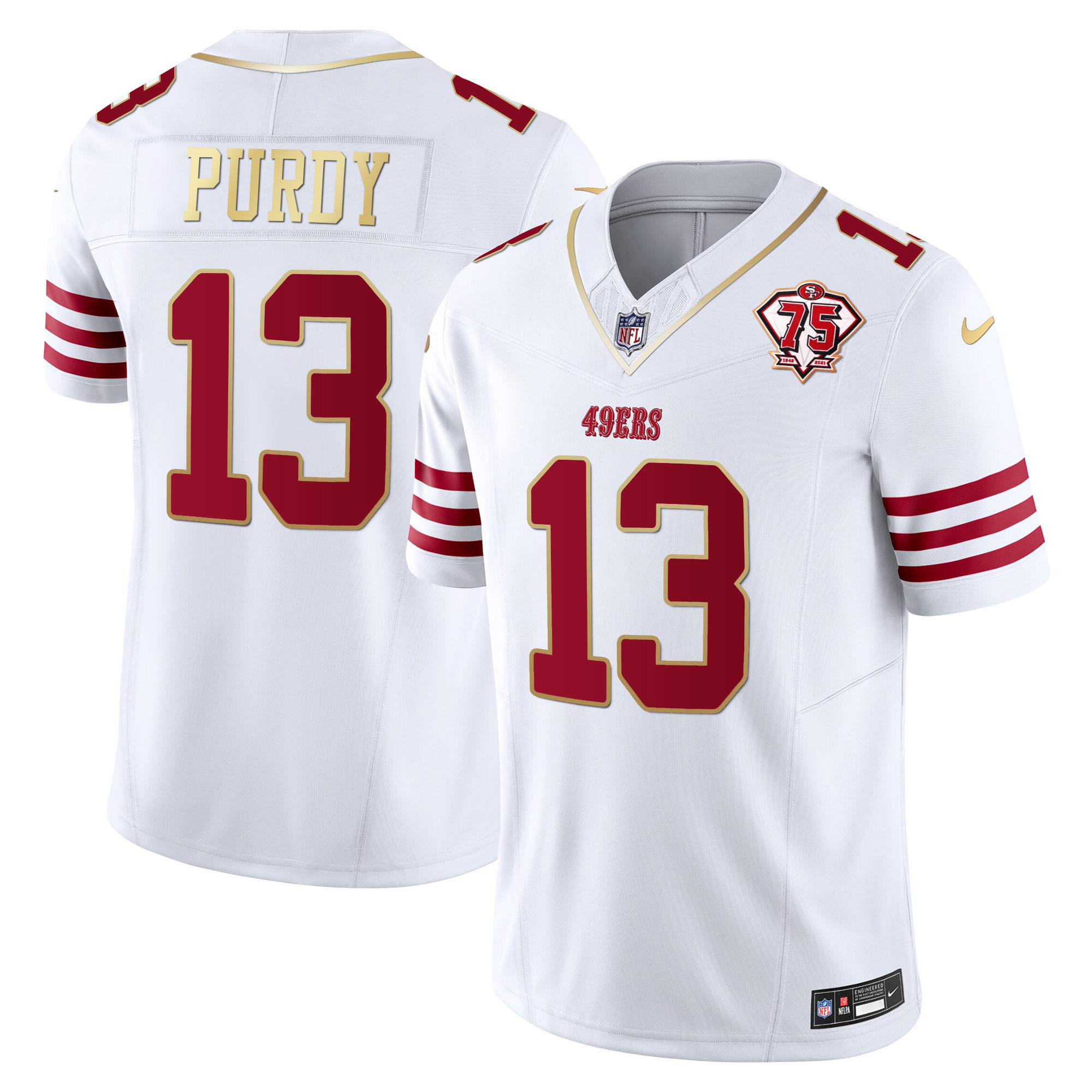 Men's Brock Purdy San Francisco 49ers 2023 Vapor Gold Trim Limited White Gold Jersey - All Stitched