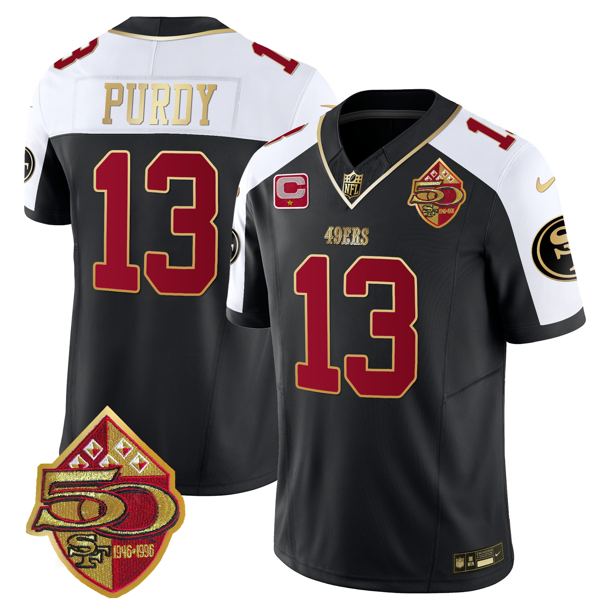 Men's Brock Purdy San Francisco 49ers 50th Anniversary Patch Vapor Limited Black Alternate Jersey - All Stitched