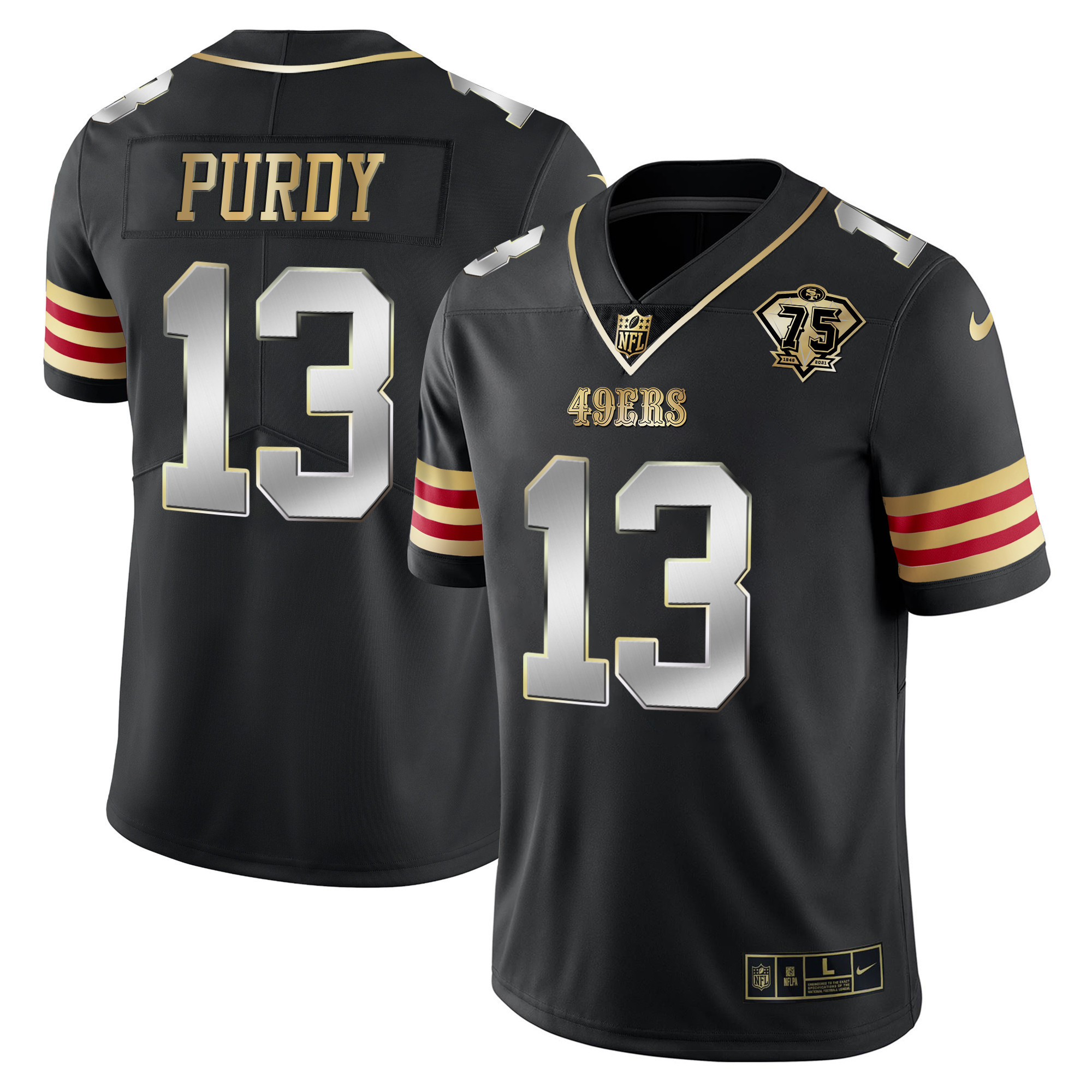 Men's Brock Purdy San Francisco 49ers 75th Anniversary Patch Vapor Gold Black Limited Jersey V2 - All Stitched