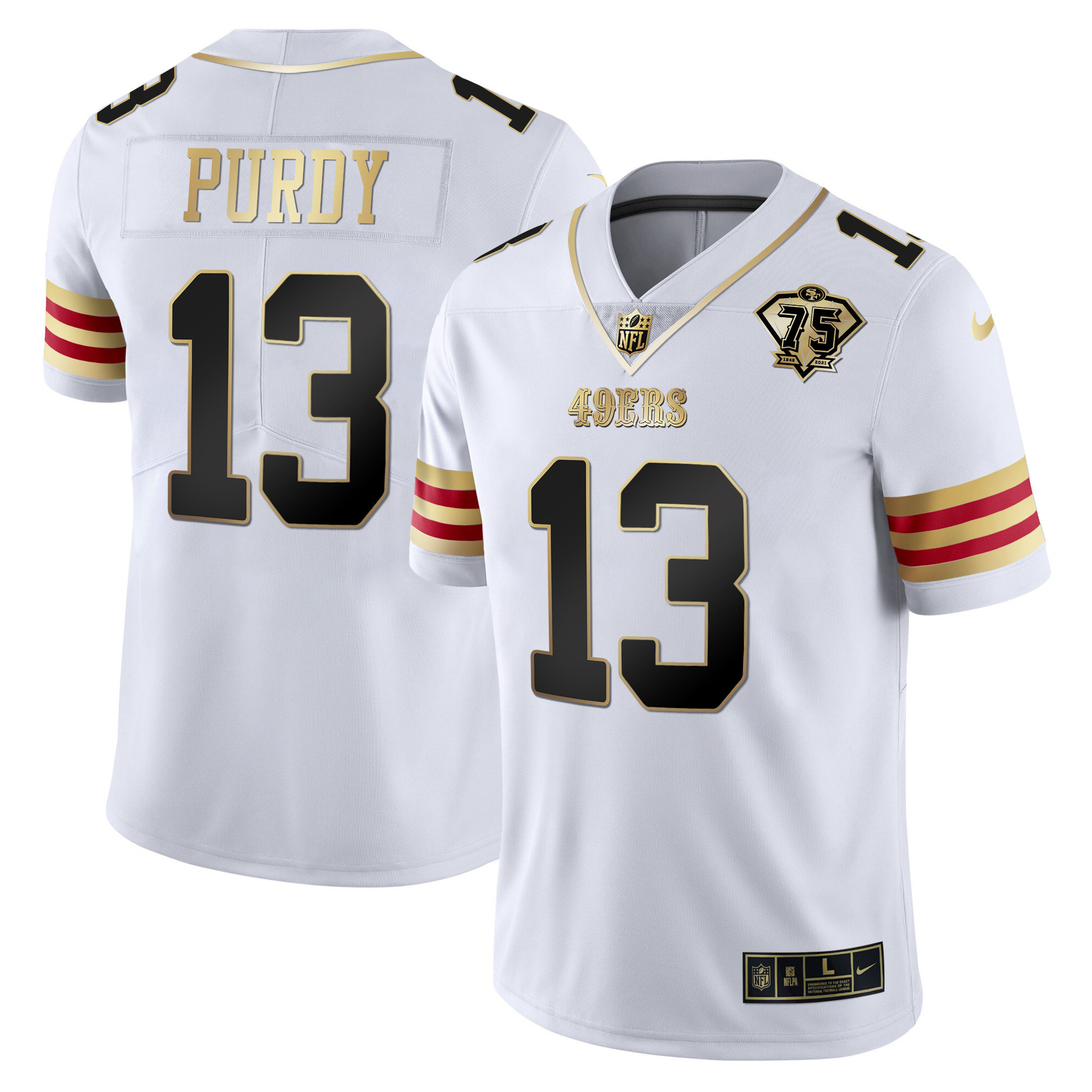 Men's Brock Purdy San Francisco 49ers 75th Anniversary Patch Vapor Gold White Gold Jersey V2 - All Stitched