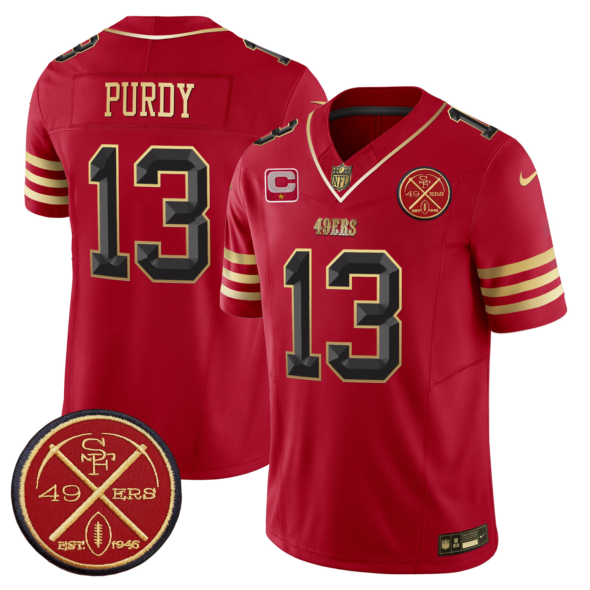 Men's Brock Purdy San Francisco 49ers Est.1946 Patch Vapor Limited Black Scarlet Jersey V2 - All Stitched
