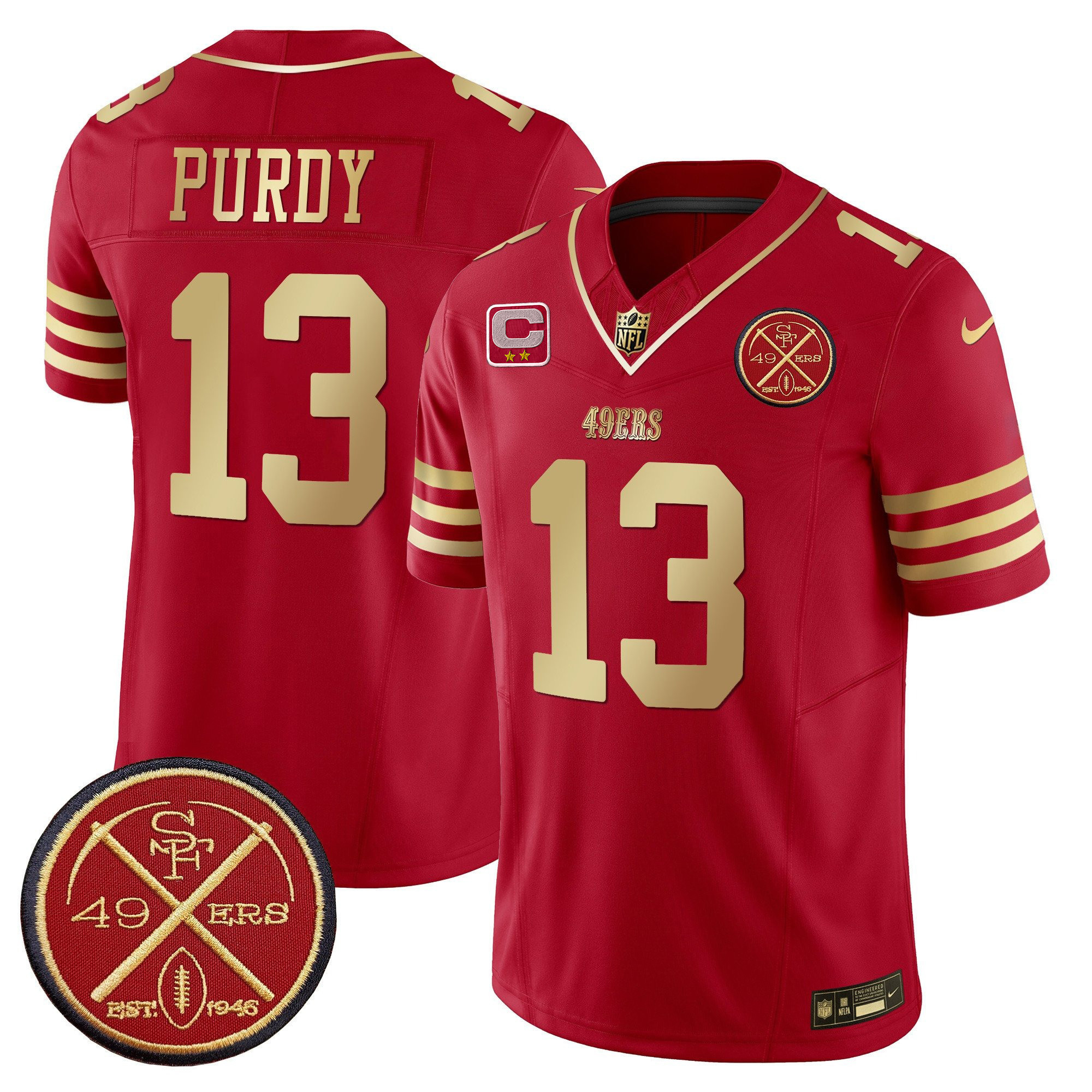 Men's Brock Purdy San Francisco 49ers Est.1946 Patch Vapor Limited Scarlet Gold Jersey - All Stitched