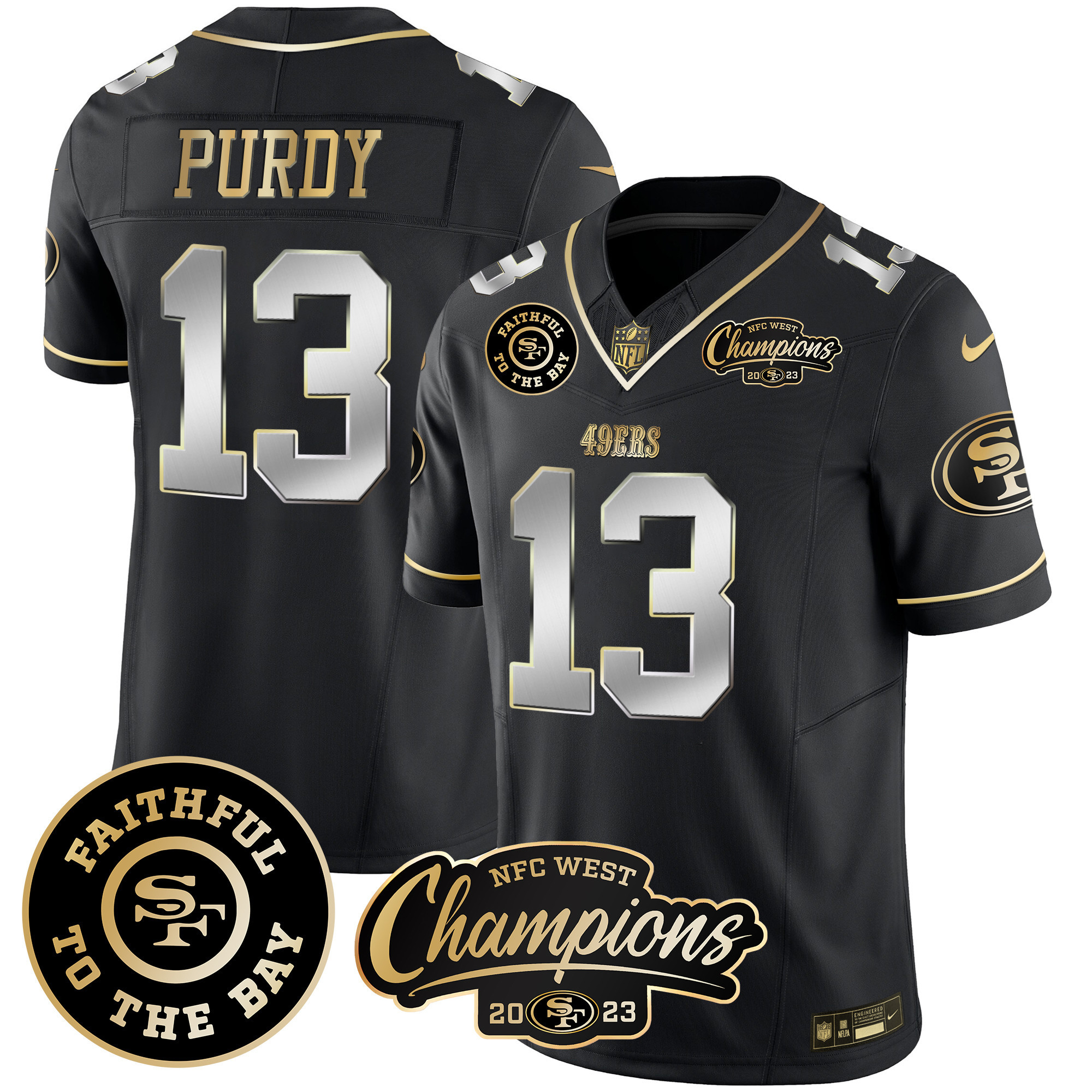 Men's Brock Purdy San Francisco 49ers Faithful & 2023 NFC West Champions Patch Vapor Black Limited Jersey - All Stitched