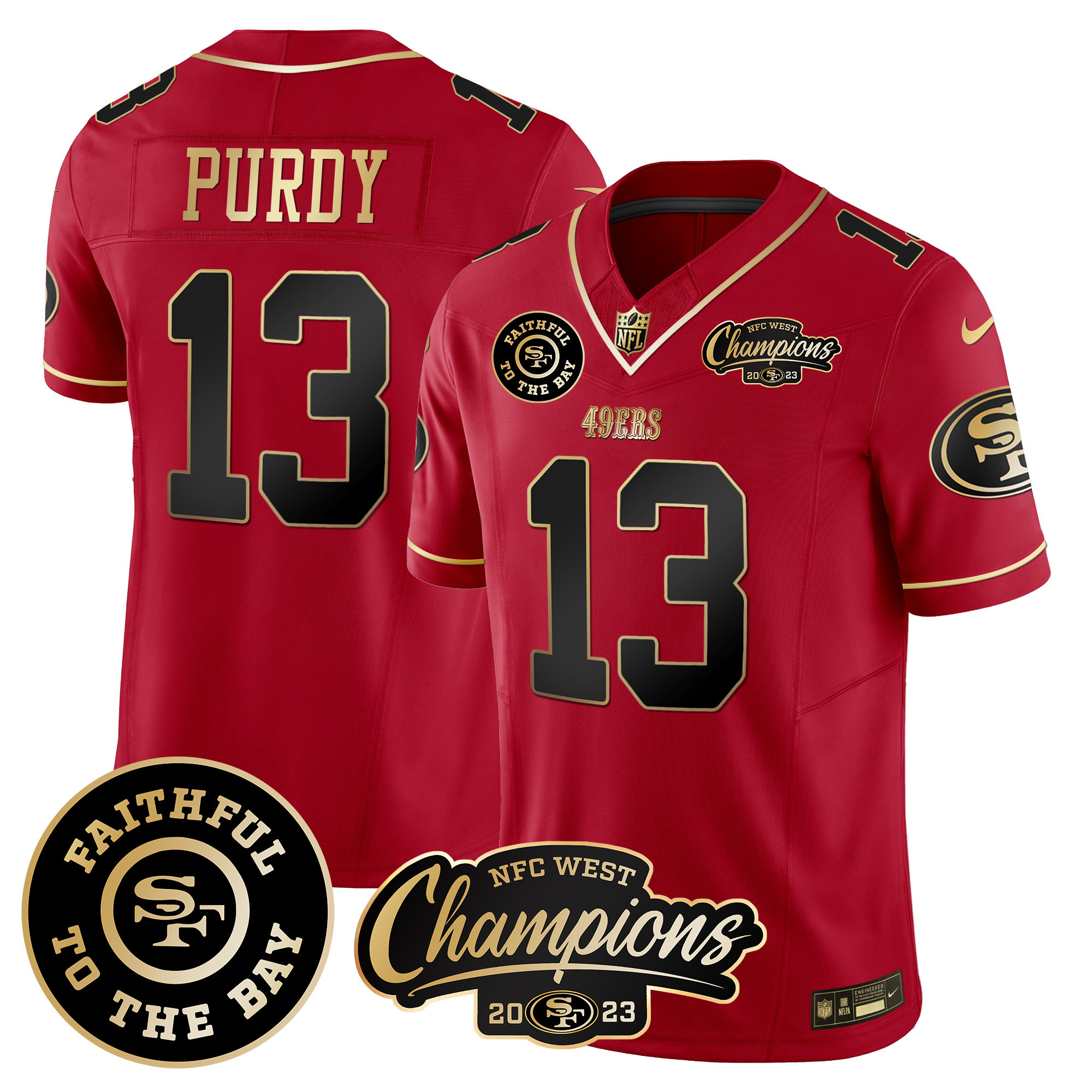 Men's Brock Purdy San Francisco 49ers Faithful & 2023 NFC West Champions Patch Vapor Scarlet Limited Jersey - All Stitched