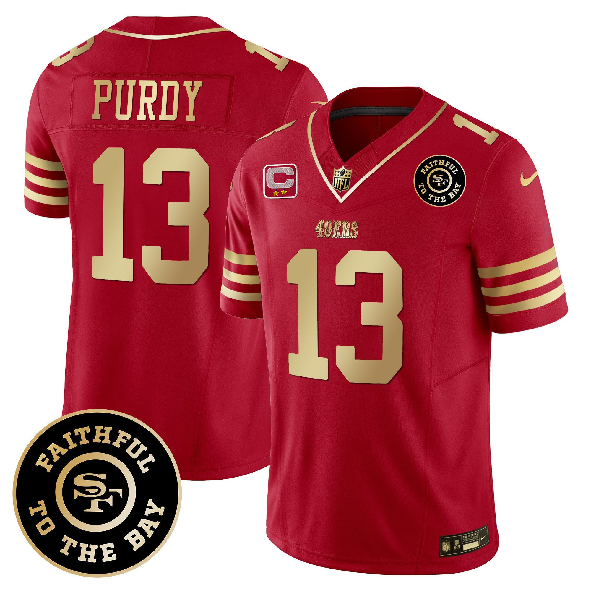 Men's Brock Purdy San Francisco 49ers Faithful To The Bay Patch Vapor Limited Scarlet Gold Jersey - All Stitched