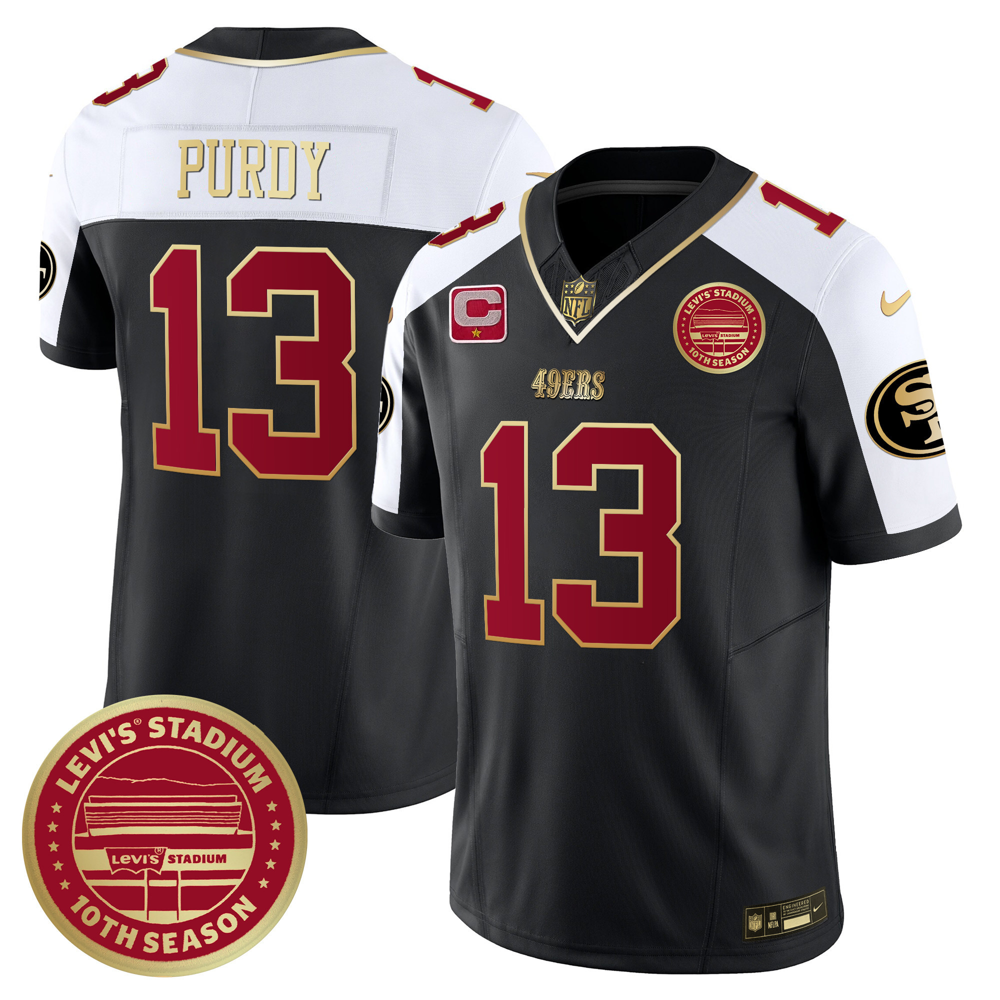 Men's Brock Purdy San Francisco 49ers Levi's Stadium 10th Season Patch Vapor Limited Black Alternate Jersey - All Stitched