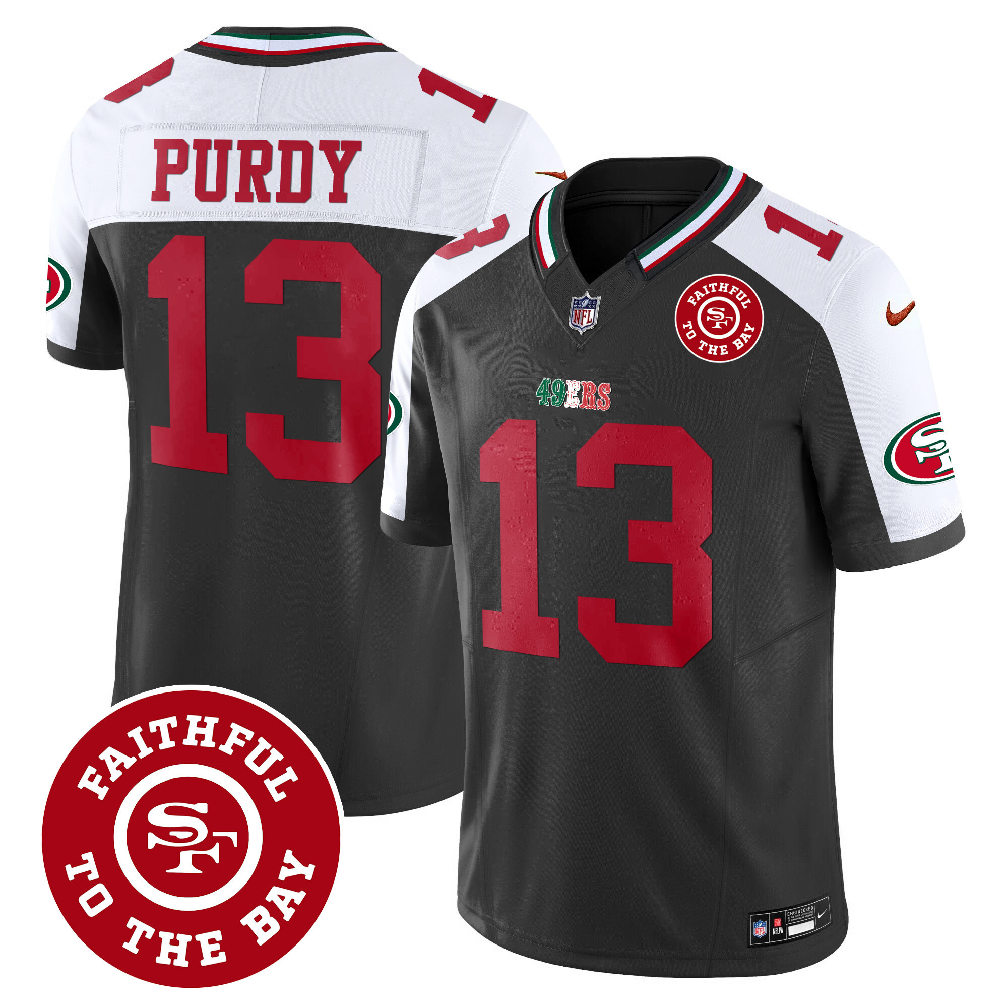 Men's Brock Purdy San Francisco 49ers Mexico Faithful To The Bay Patch Vapor Black Alternate Jersey - All Stitched