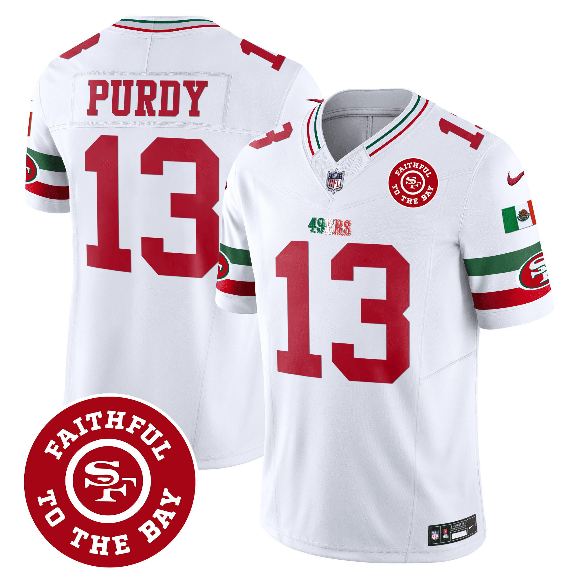 Men's Brock Purdy San Francisco 49ers Mexico Faithful To The Bay Patch Vapor White Jersey - All Stitched